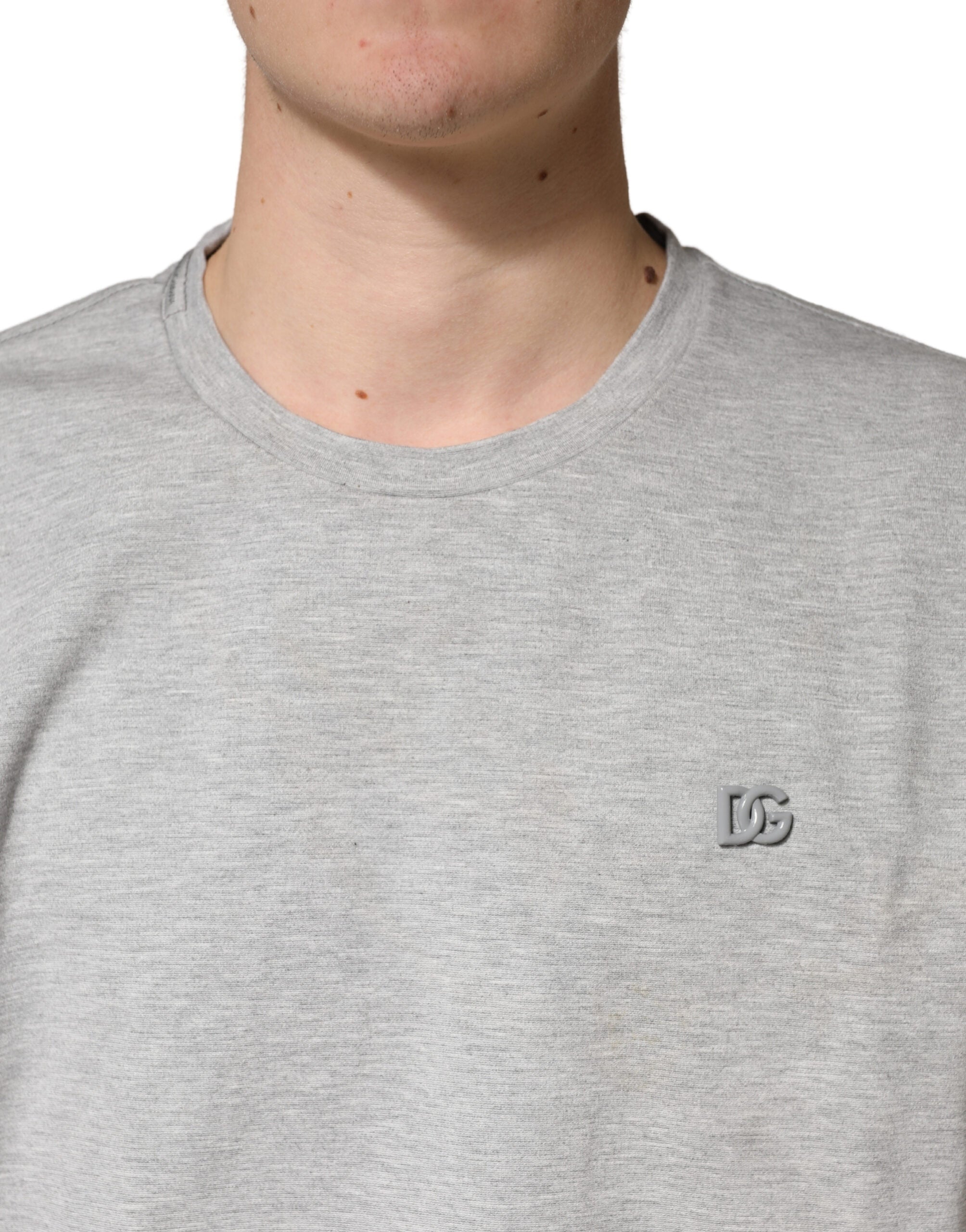 Dolce & Gabbana Graues Baumwoll-T-Shirt mit Rundhalsausschnitt und kurzen Ärmeln