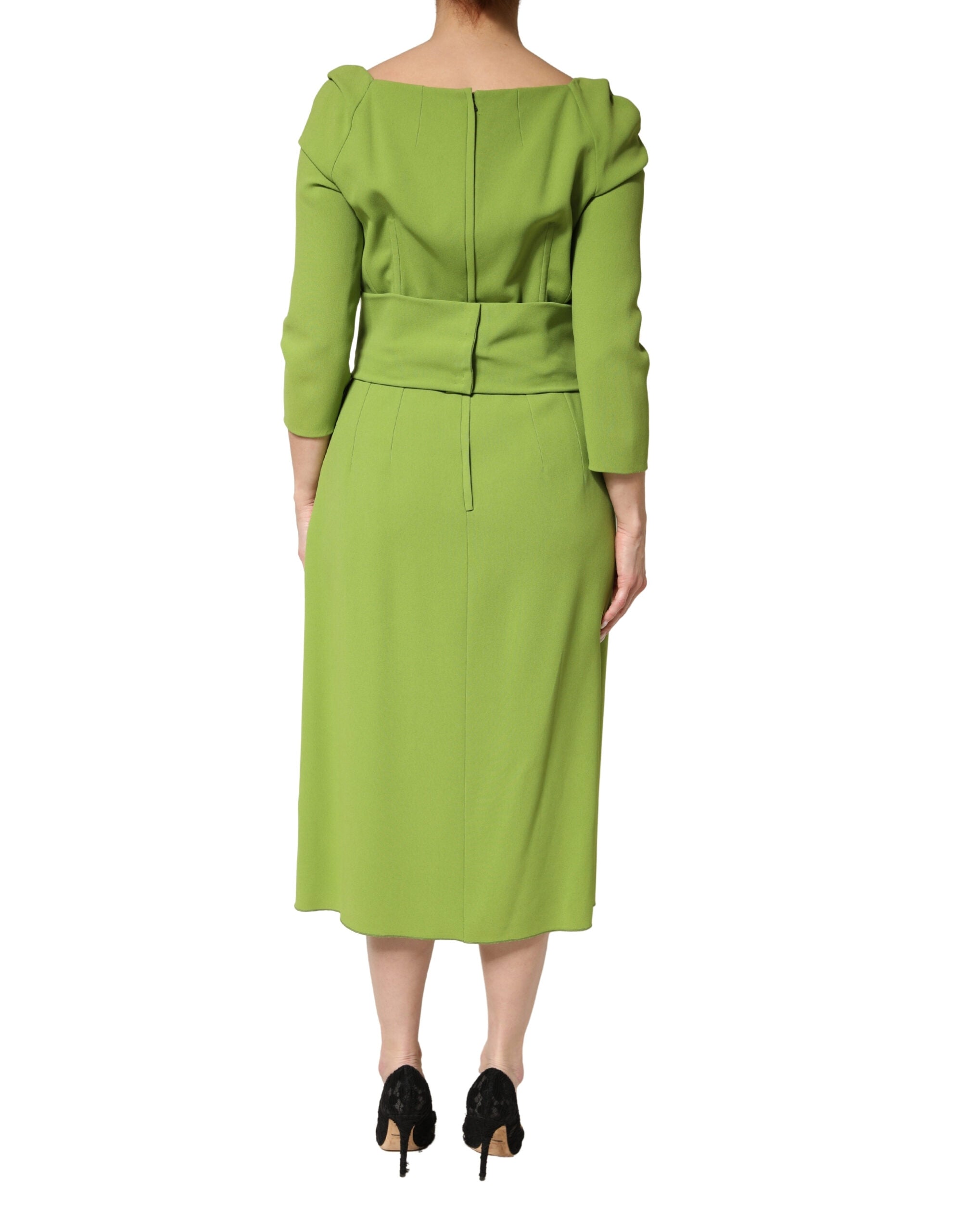 Dolce & Gabbana Midi-Kleid aus grüner Seide mit Herzausschnitt
