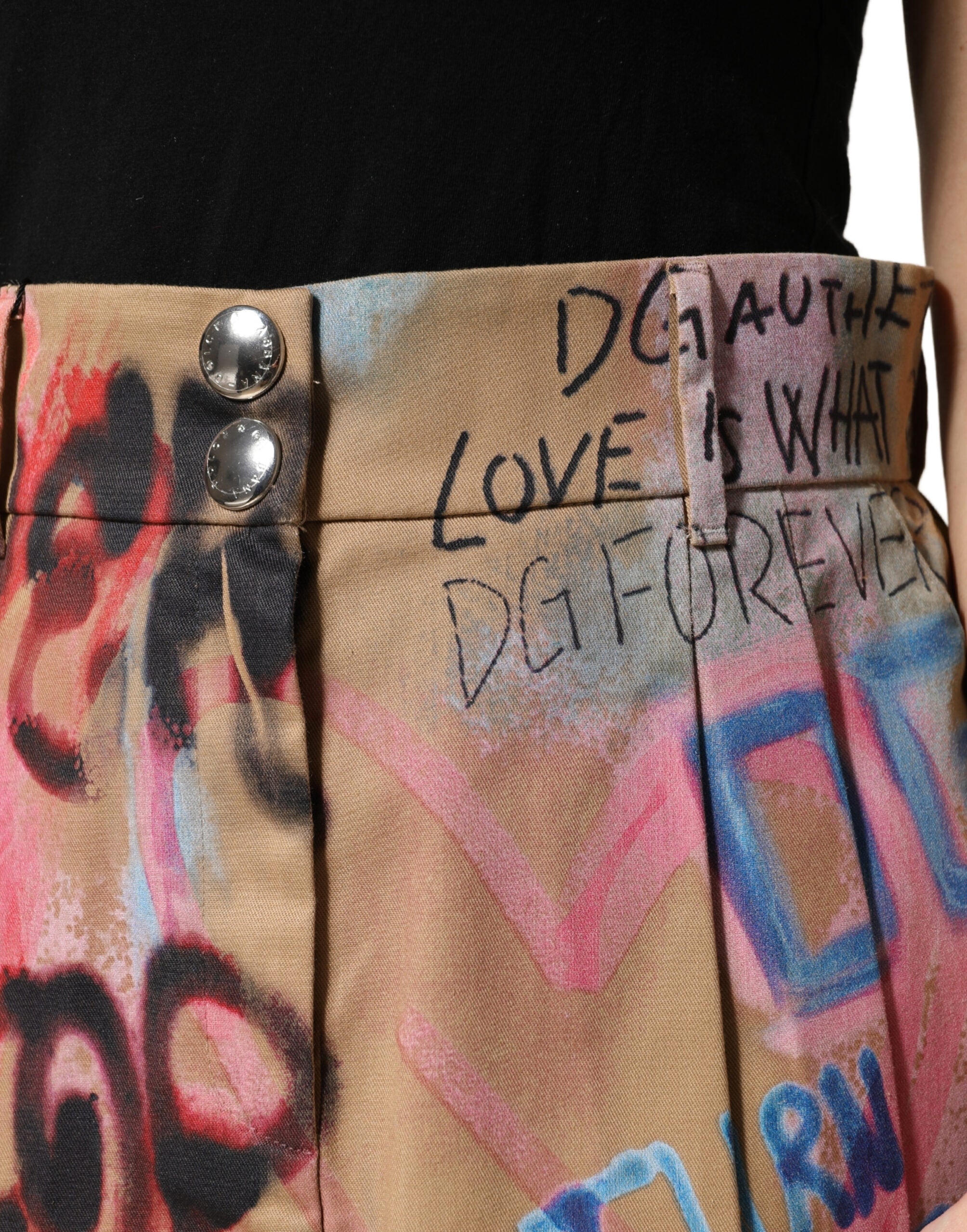 Dolce & Gabbana Minirock aus Baumwollmischung mit beigem Graffiti-Print