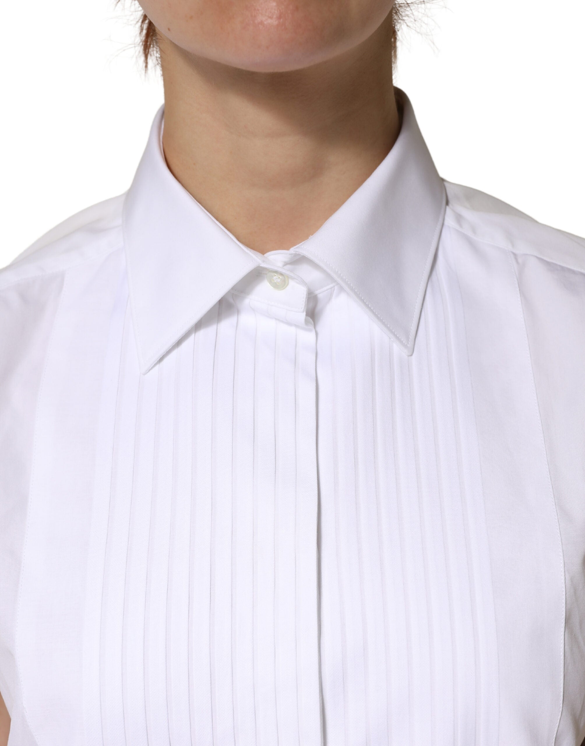 Dolce & Gabbana Weißes ärmelloses Hemd aus Baumwolle mit Falten und Knopfleiste