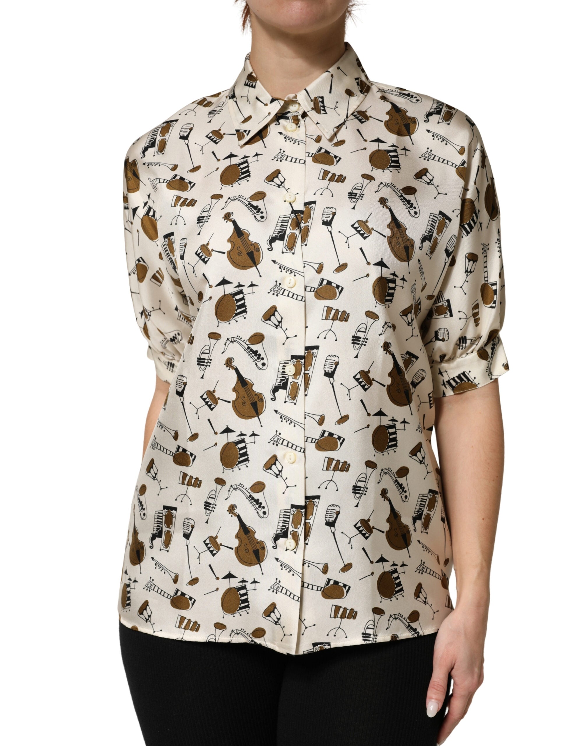Dolce & Gabbana Kurzes Oberteil in Beige mit Noten-Print