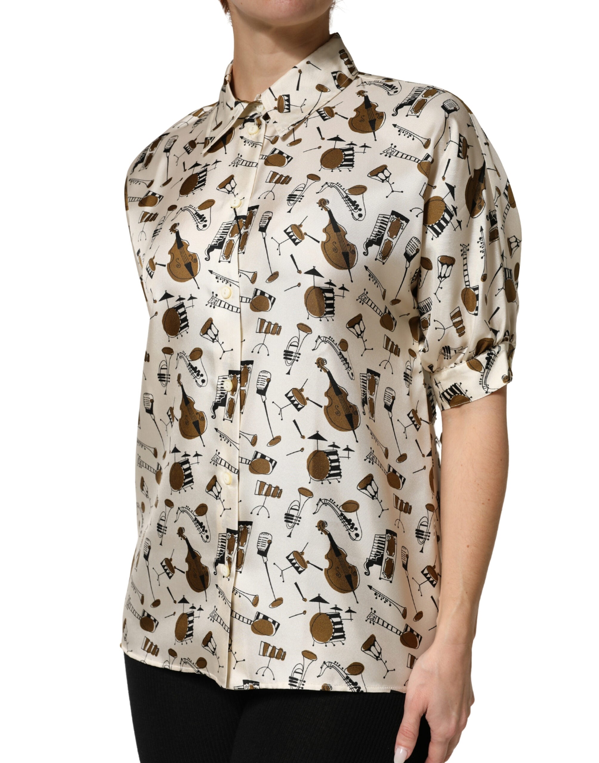 Dolce & Gabbana Kurzes Oberteil in Beige mit Noten-Print