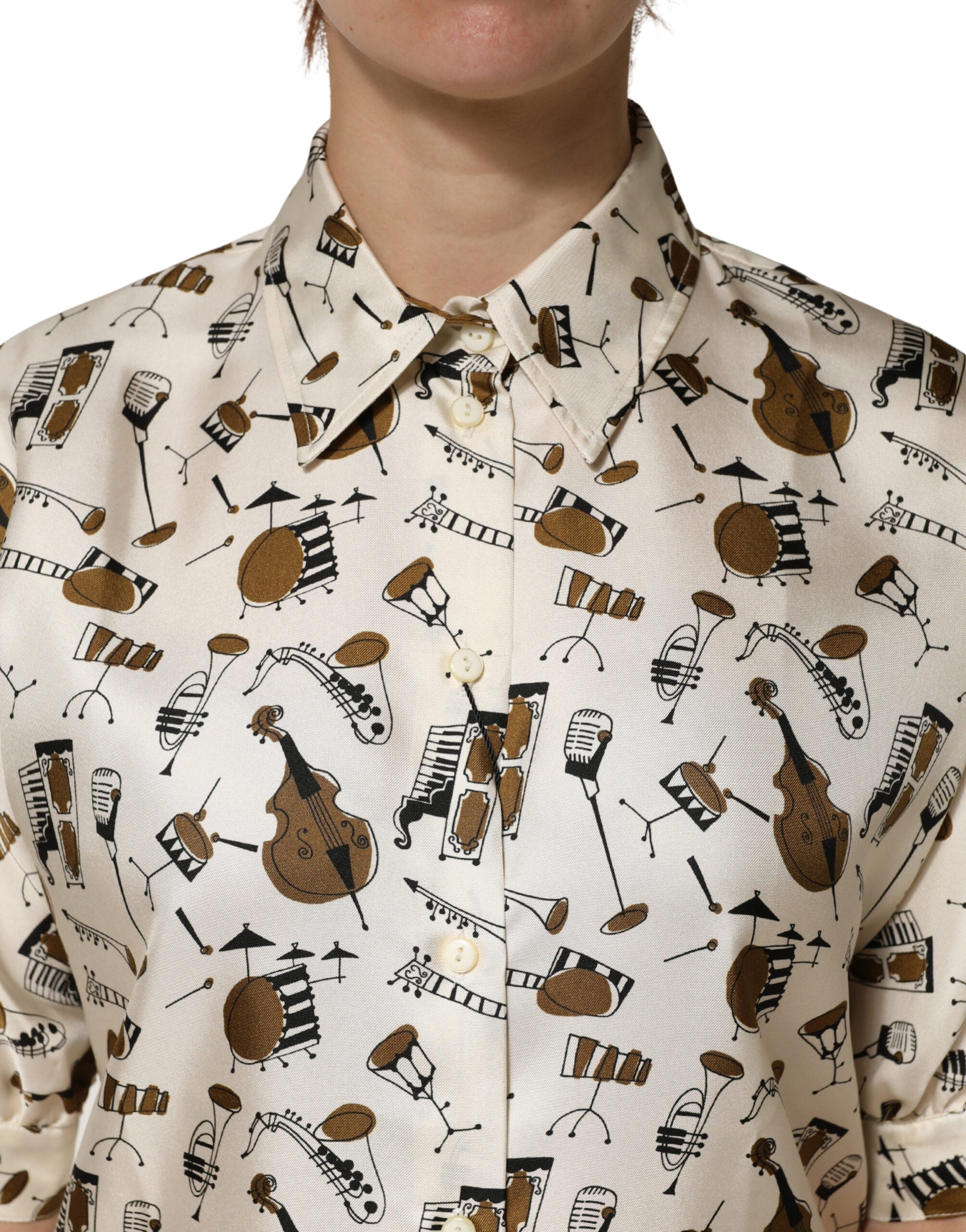 Dolce & Gabbana Kurzes Oberteil in Beige mit Noten-Print