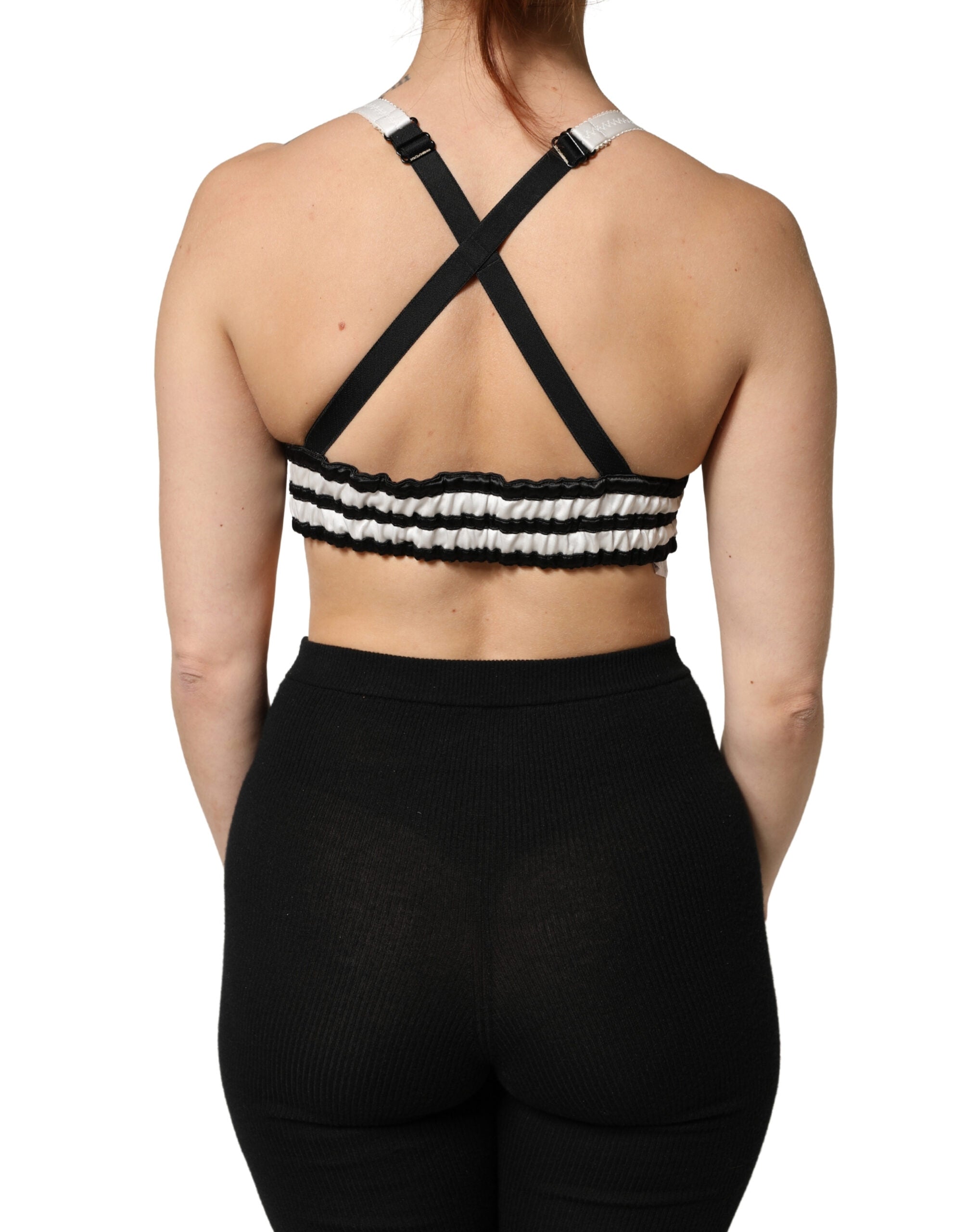 Dolce & Gabbana Schwarzer Crop-Bralette-Top aus Seidensatin mit Blumenmuster und Logo