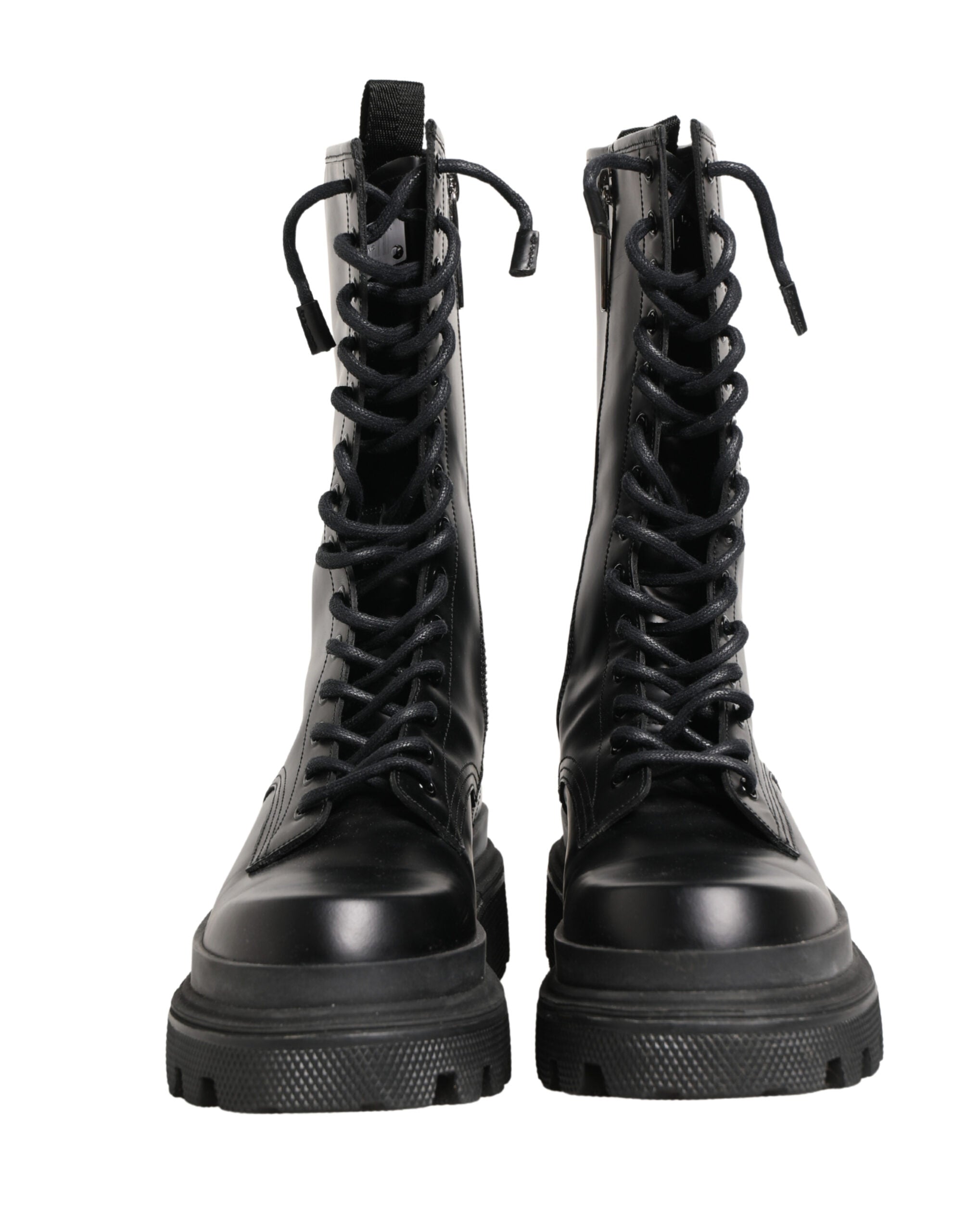 Dolce & Gabbana Schwarze Leder Combat Boots mit Trekking-Sohle