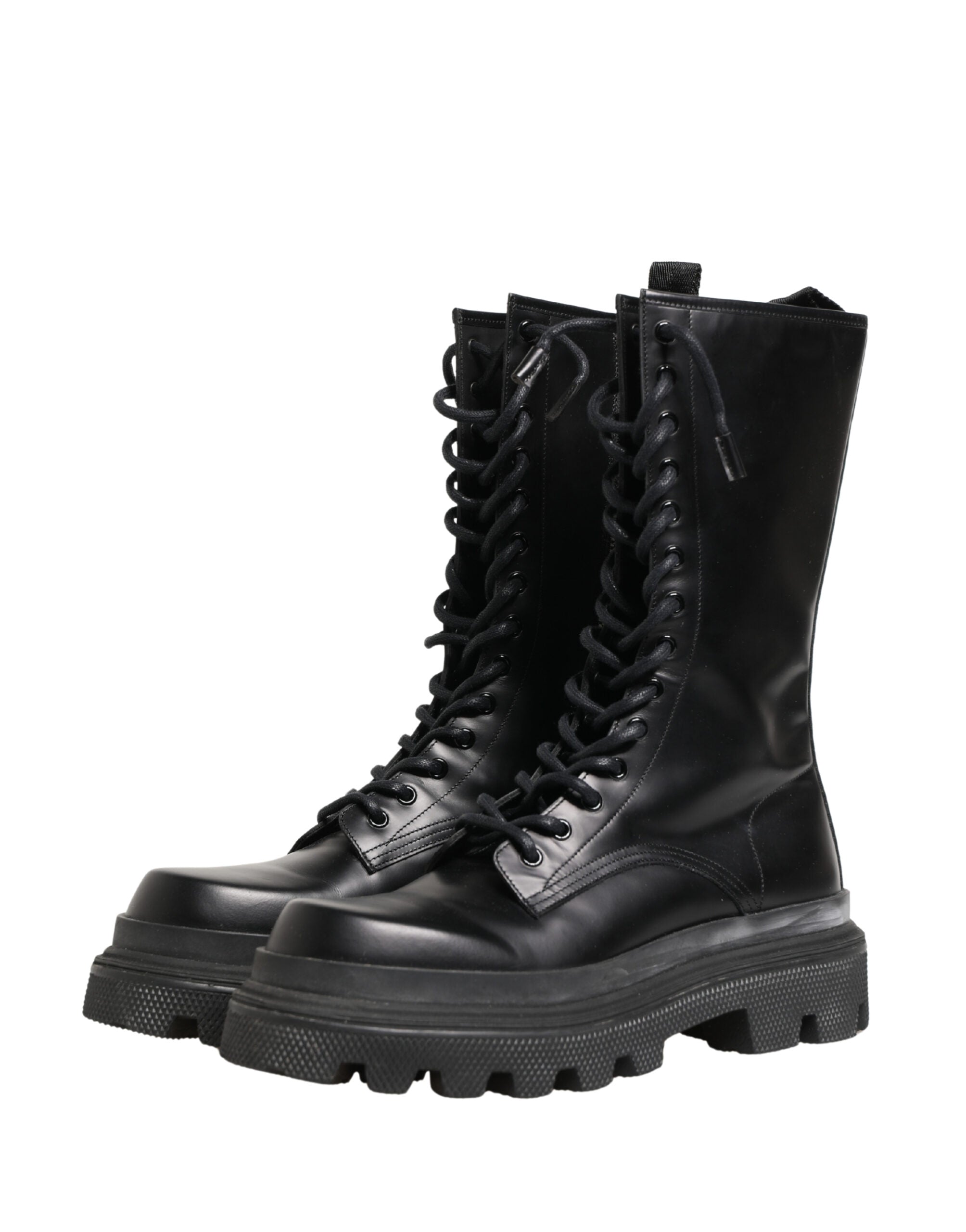 Dolce & Gabbana Schwarze Leder Combat Boots mit Trekking-Sohle