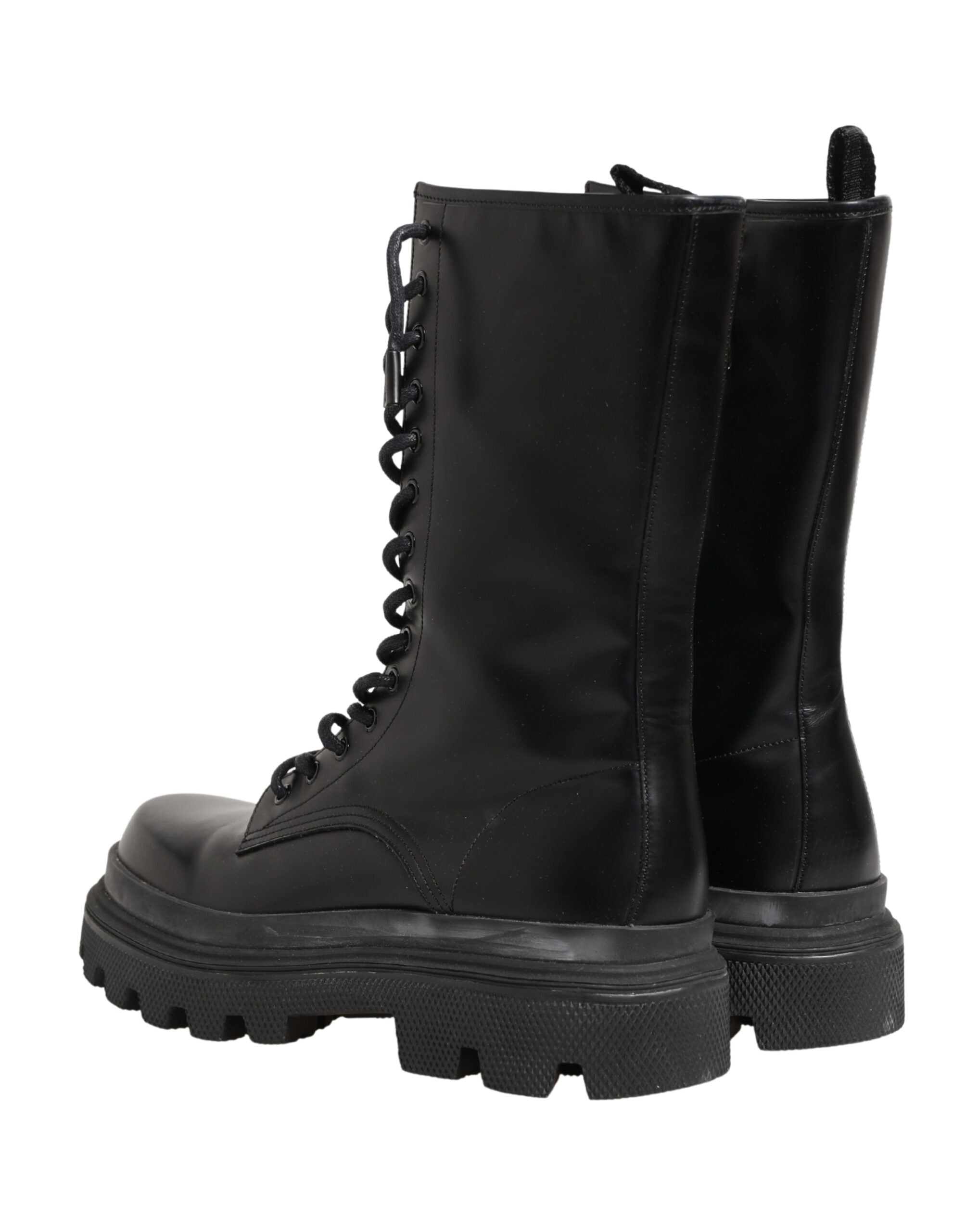 Dolce & Gabbana Schwarze Leder Combat Boots mit Trekking-Sohle