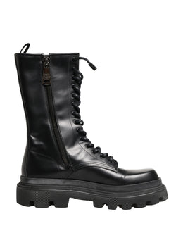 Dolce & Gabbana Schwarze Leder Combat Boots mit Trekking-Sohle