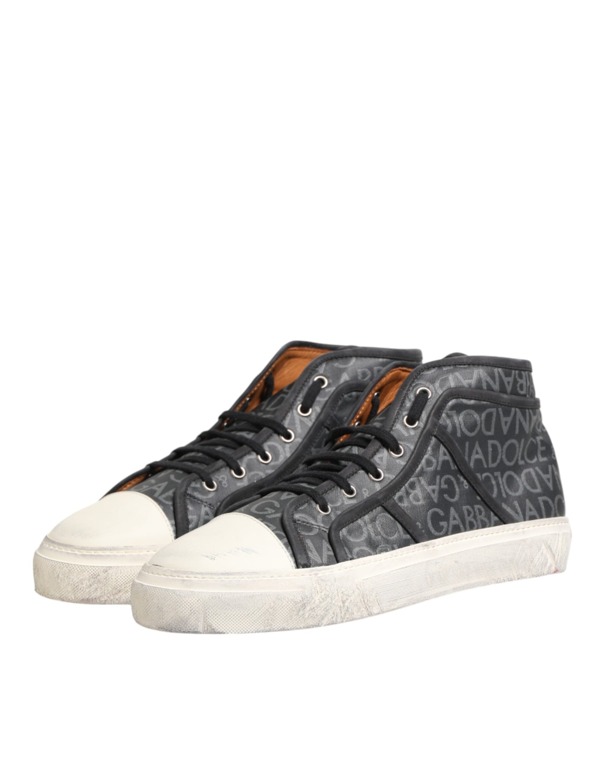 Dolce & Gabbana Schwarze und weiße Canvas-Sneaker mit Logo, mittelhoch