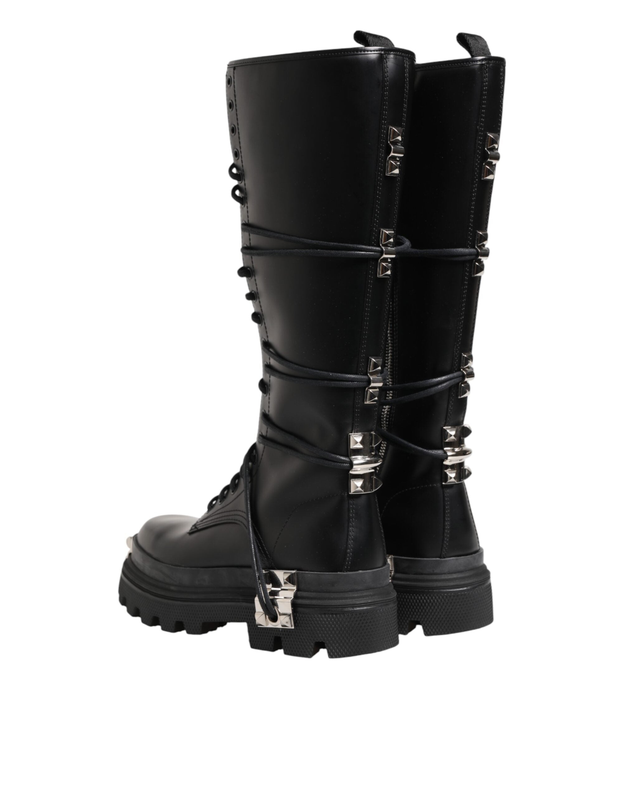 Dolce & Gabbana Schwarze kniehohe Leder-Combat-Boots
