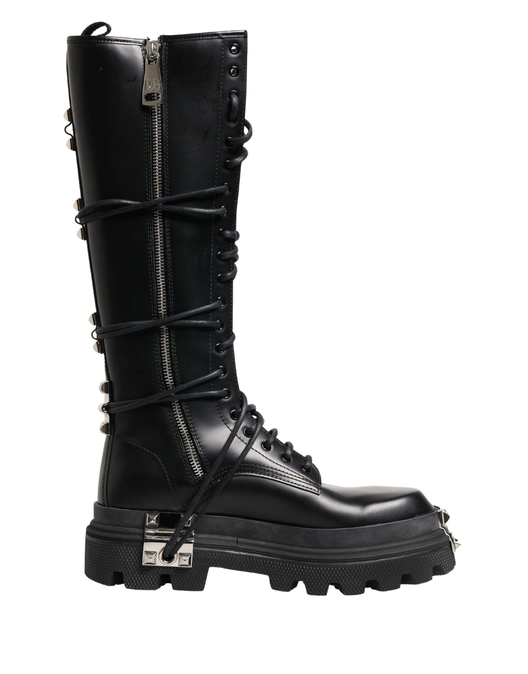 Dolce & Gabbana Schwarze kniehohe Leder-Combat-Boots