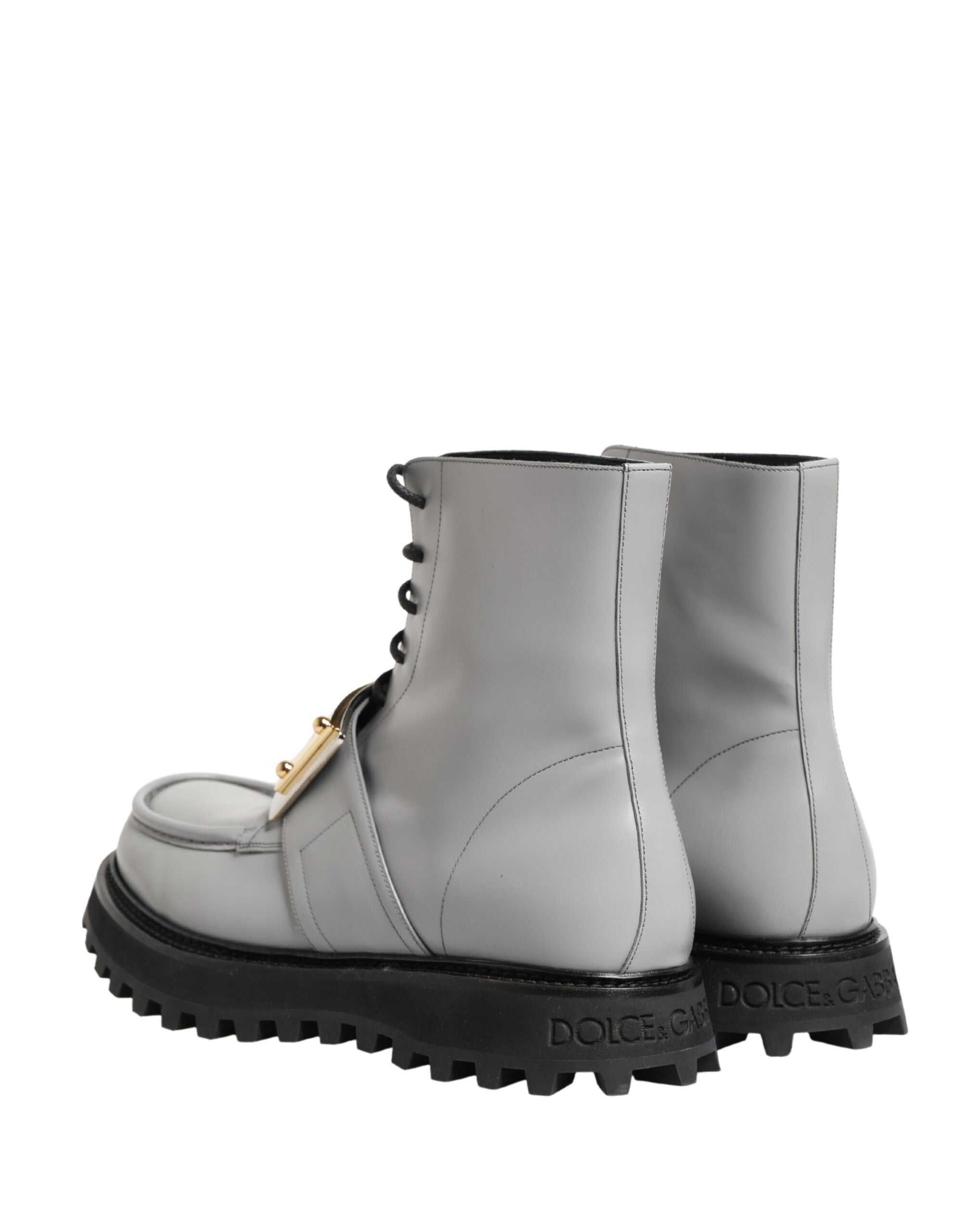 Dolce & Gabbana Graue Leder-Ankle-Boots mit Logo-Plakette