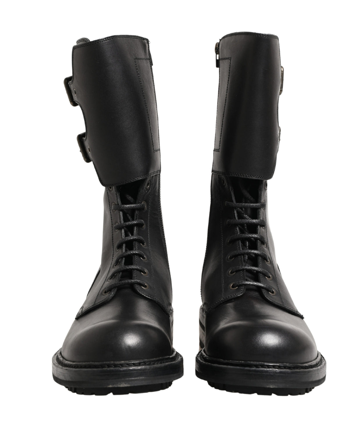 Dolce & Gabbana Schwarze Leder-Schnürstiefel mit Gürtelschnalle