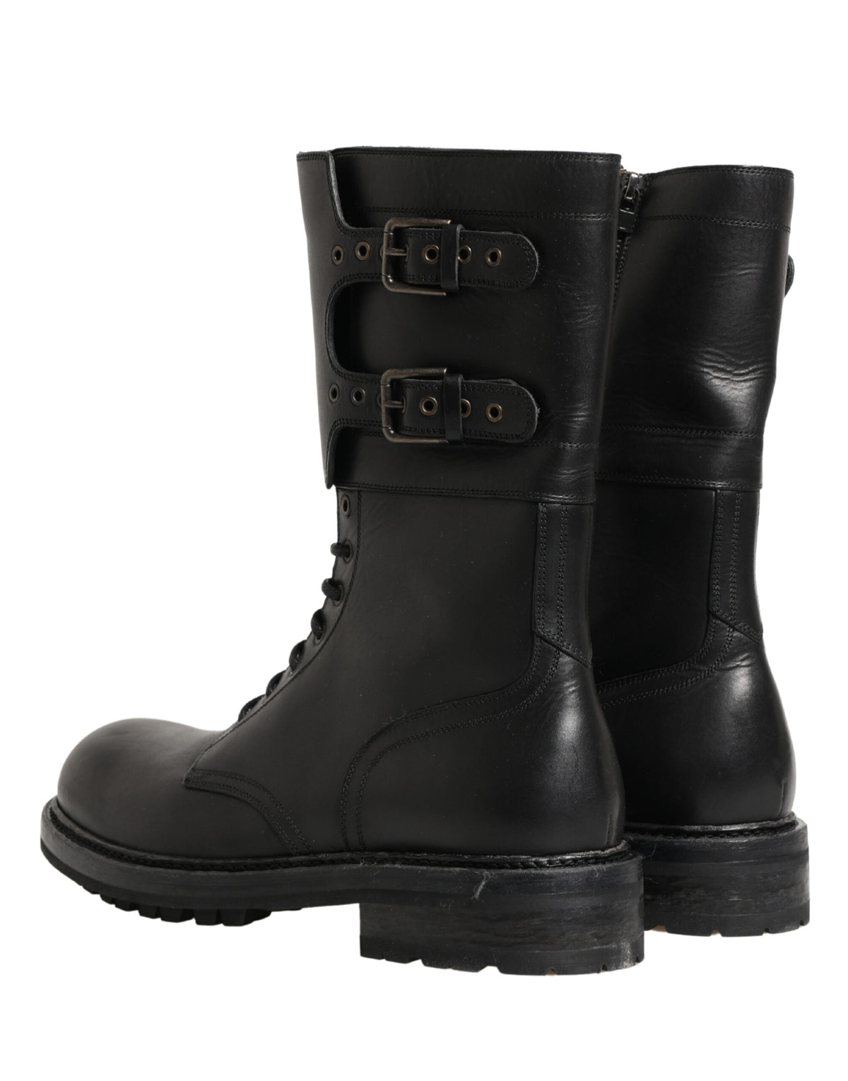 Dolce & Gabbana Schwarze Leder-Schnürstiefel mit Gürtelschnalle