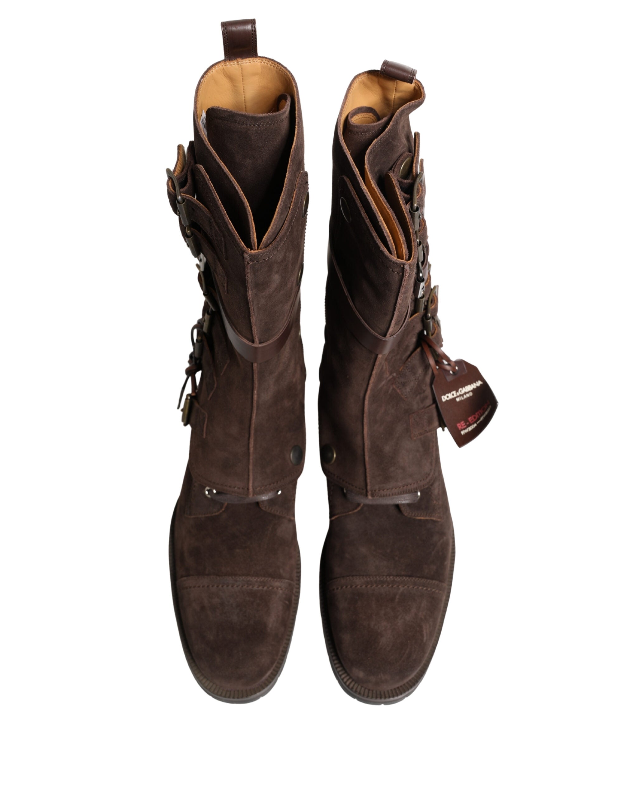 Dolce & Gabbana Braune Wildleder-Stiefeletten im Combat-Stil