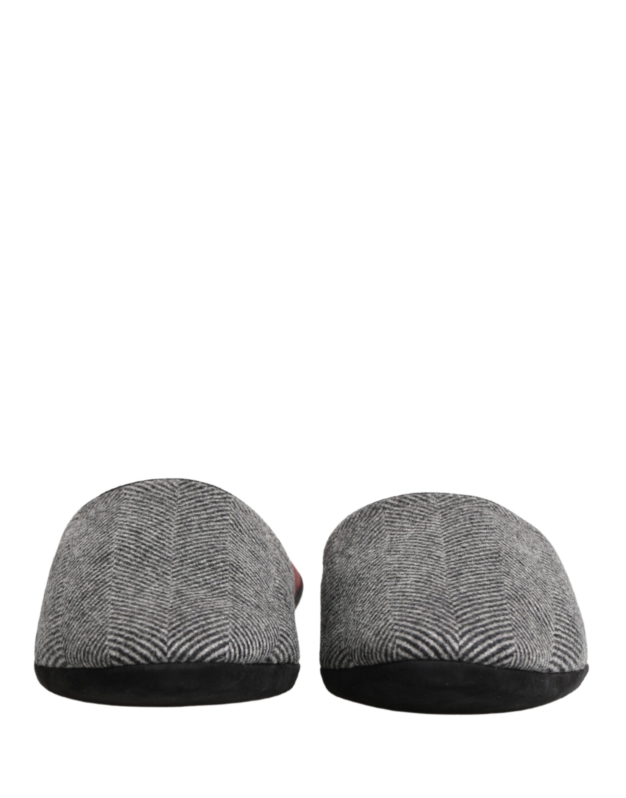 Dolce & Gabbana Graue Fischgräten-Kaschmir-Slipper Schuhe