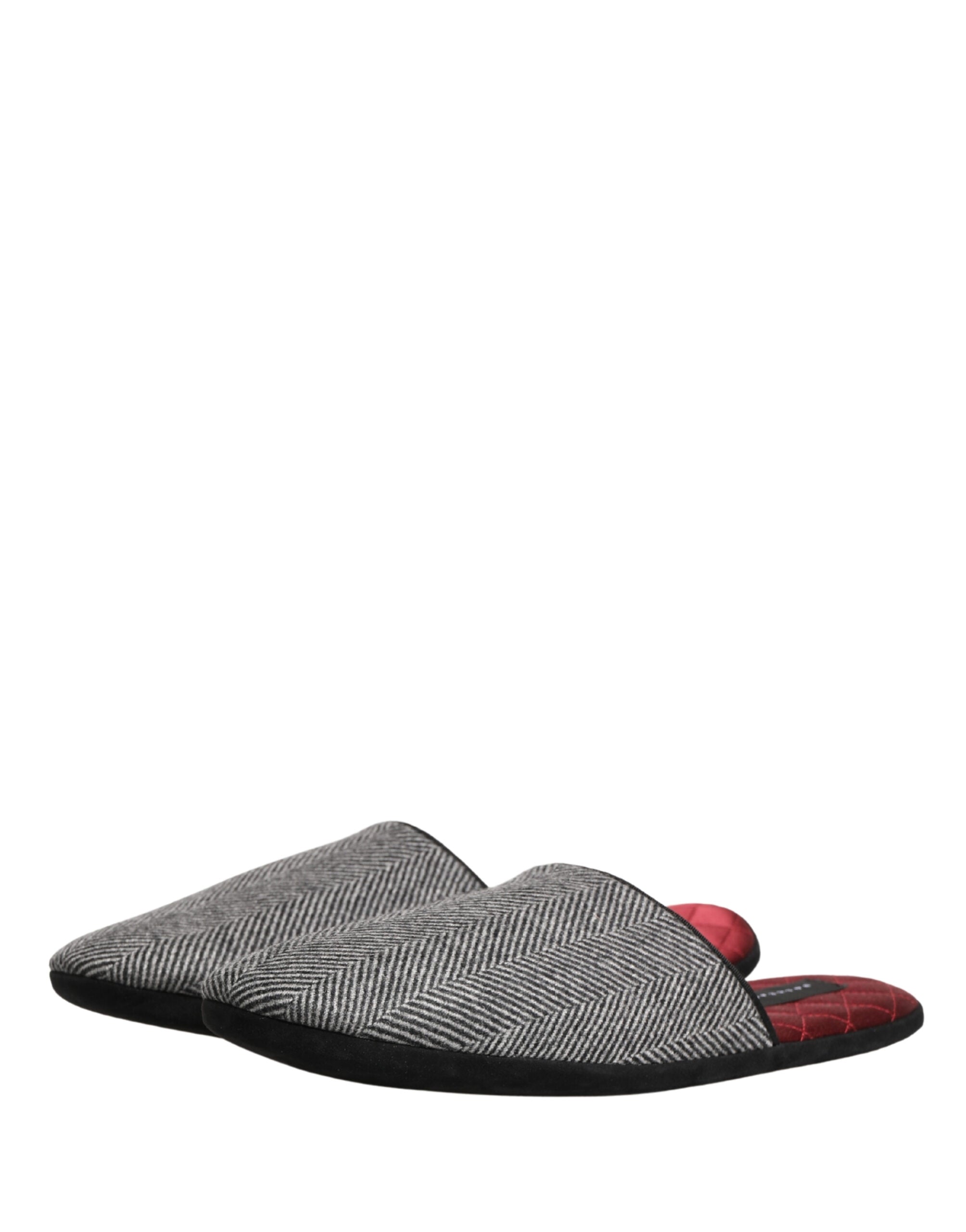 Dolce & Gabbana Graue Fischgräten-Kaschmir-Slipper Schuhe