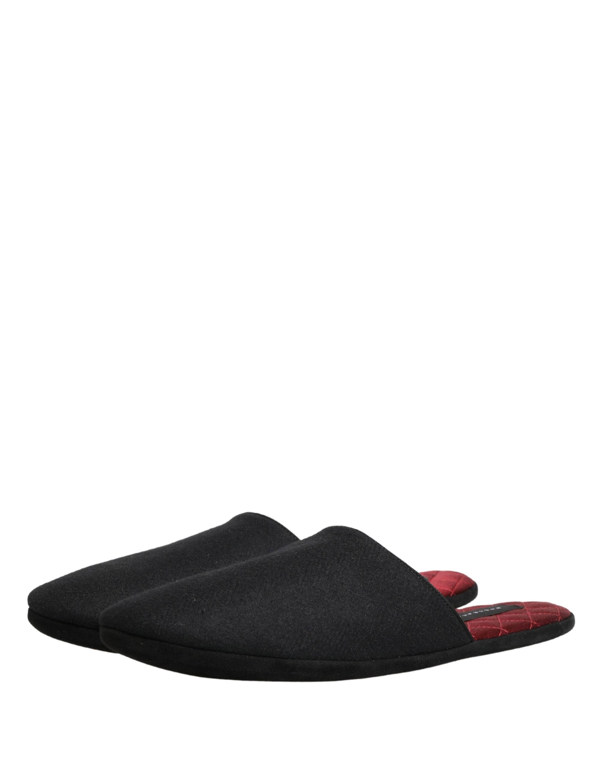 Dolce & Gabbana Schwarze Woll-Kaschmir-Hausschuhe mit roter Steppung