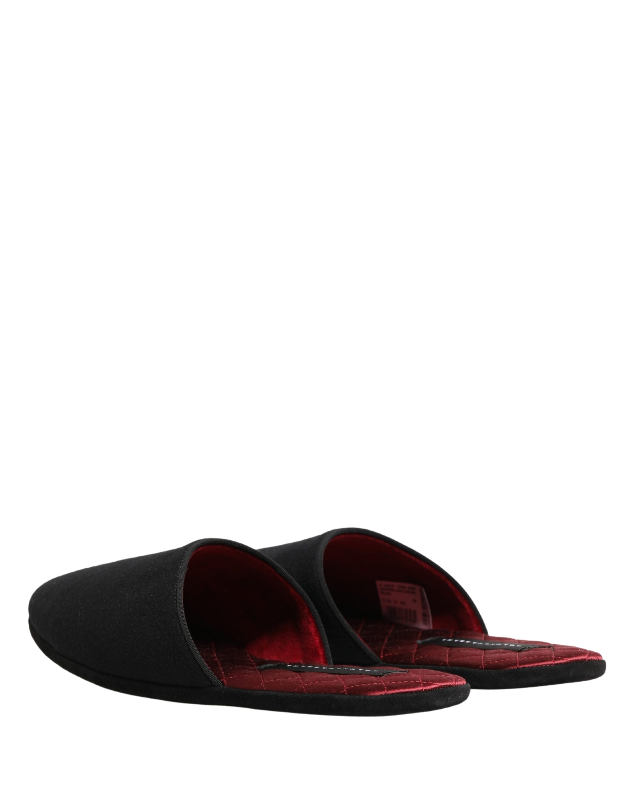 Dolce & Gabbana Schwarze Woll-Kaschmir-Hausschuhe mit roter Steppung