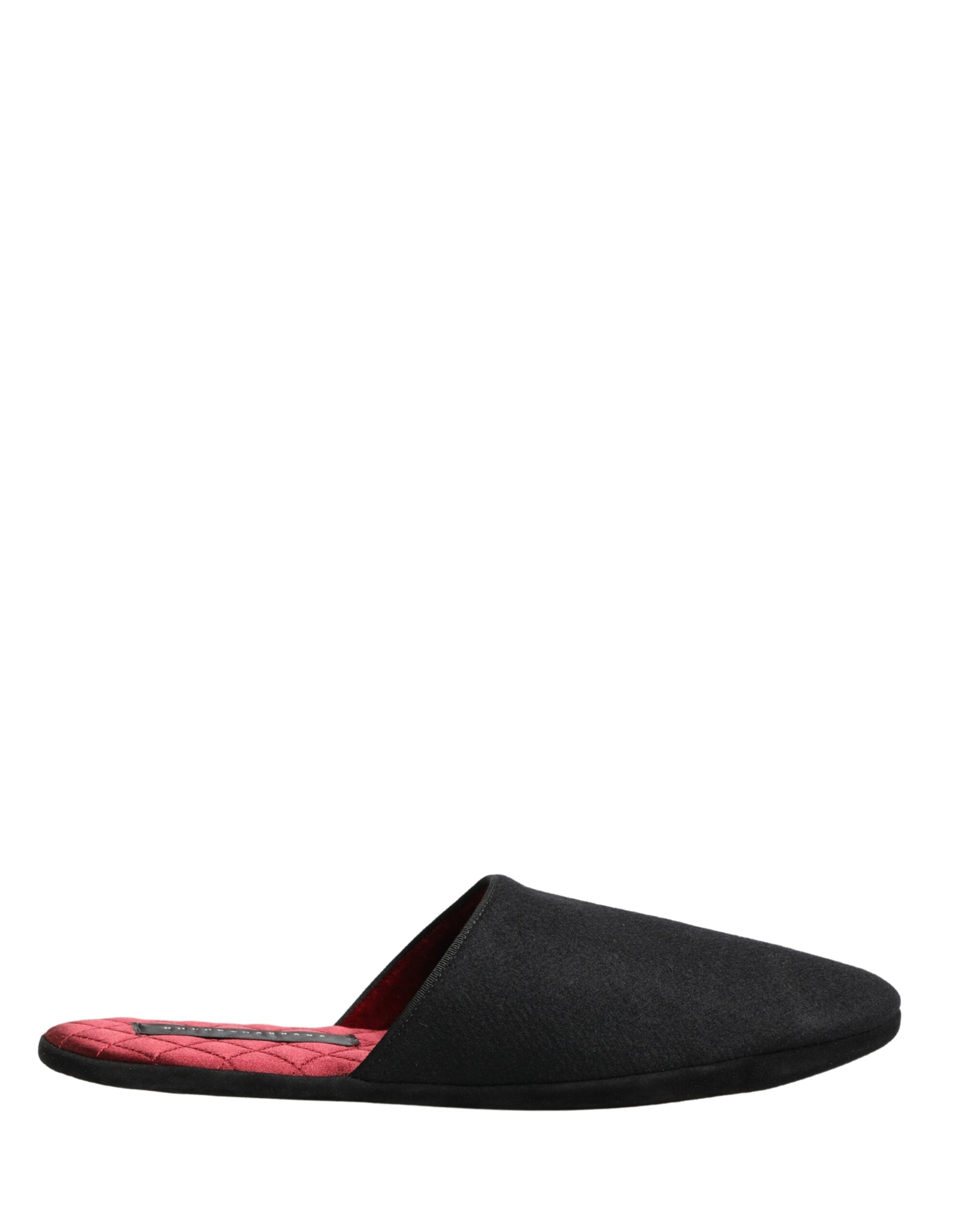 Dolce & Gabbana Schwarze Woll-Kaschmir-Hausschuhe mit roter Steppung