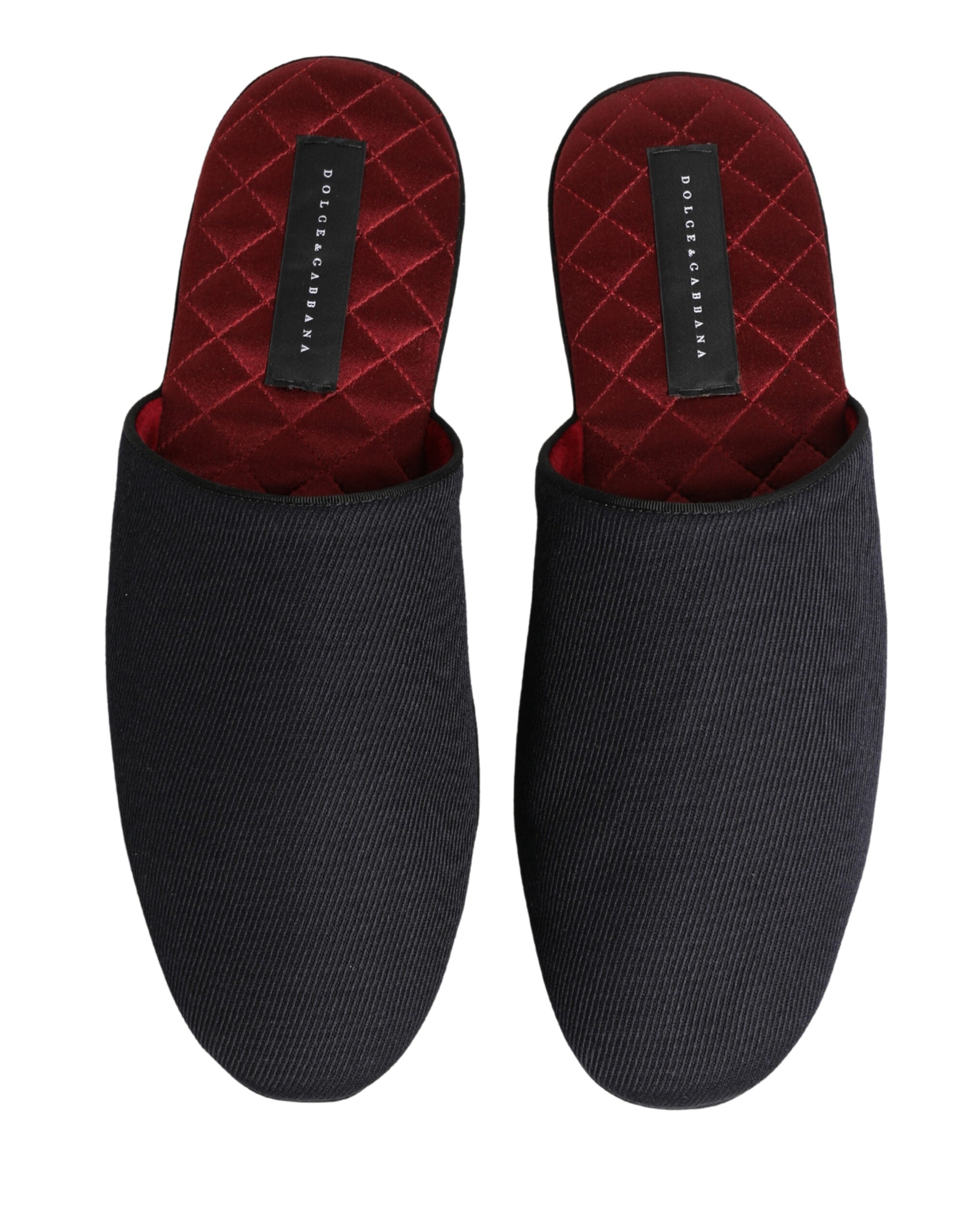Dolce & Gabbana Dunkelblaue Woll-Baumwoll-Slipper mit rotem Chevron-Muster