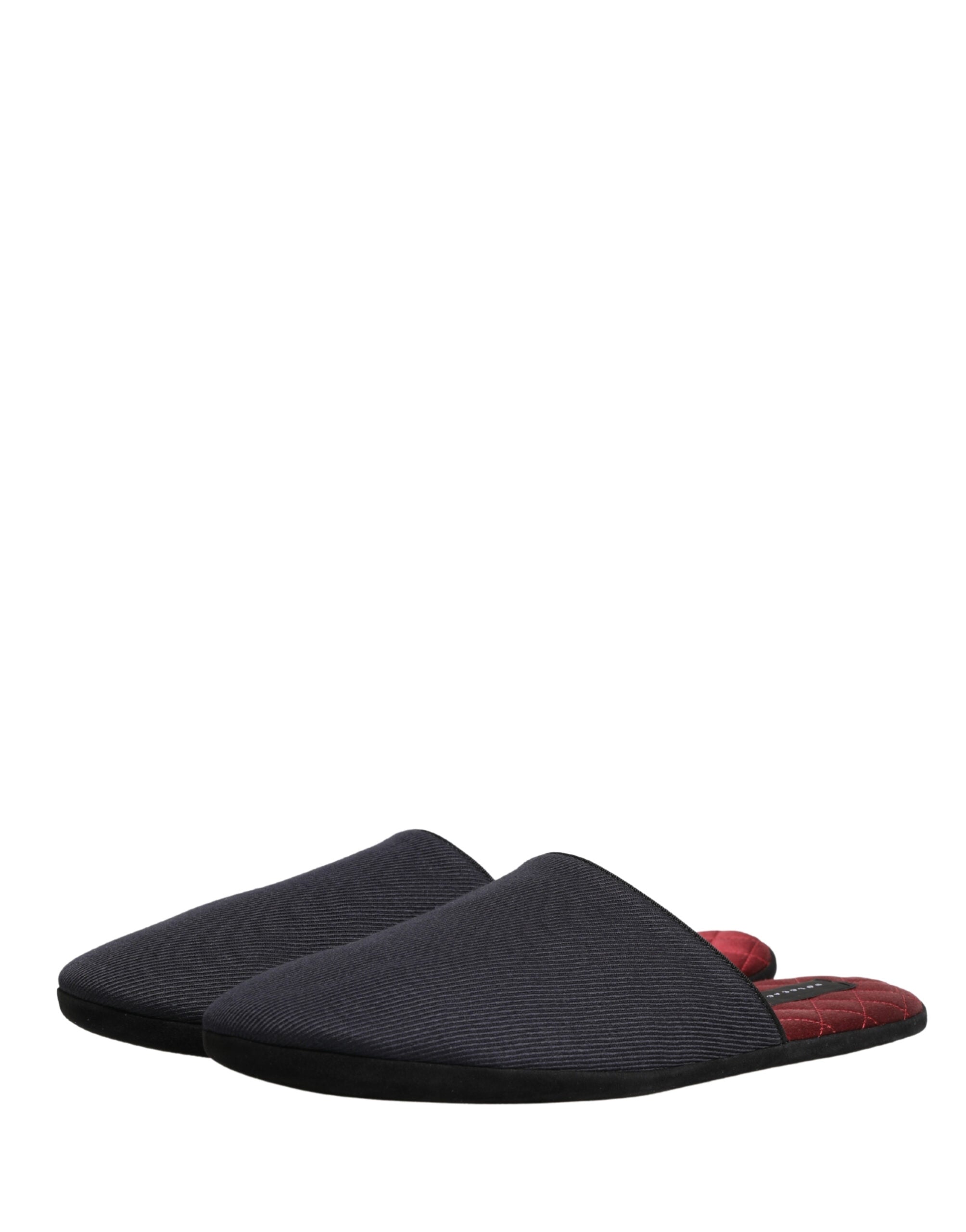 Dolce & Gabbana Dunkelblaue Woll-Baumwoll-Slipper mit rotem Chevron-Muster
