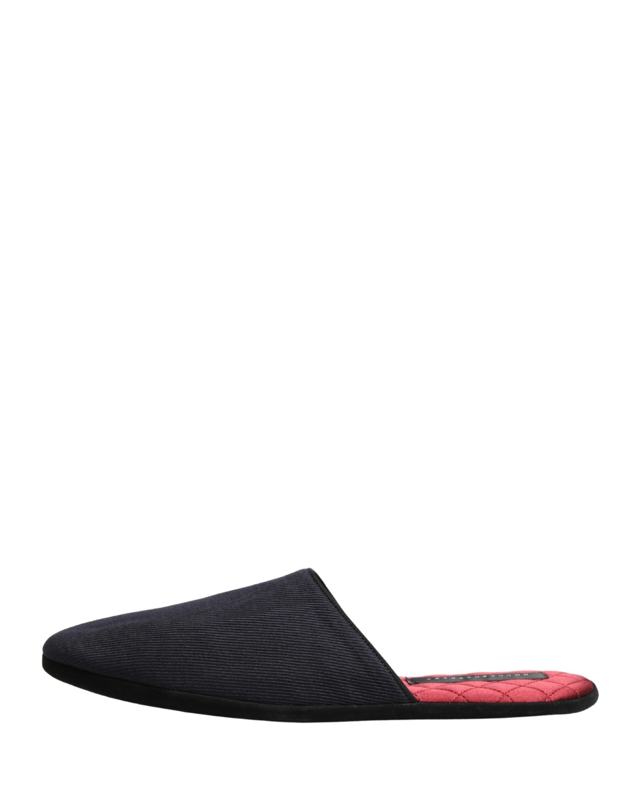 Dolce & Gabbana Dunkelblaue Woll-Baumwoll-Slipper mit rotem Chevron-Muster