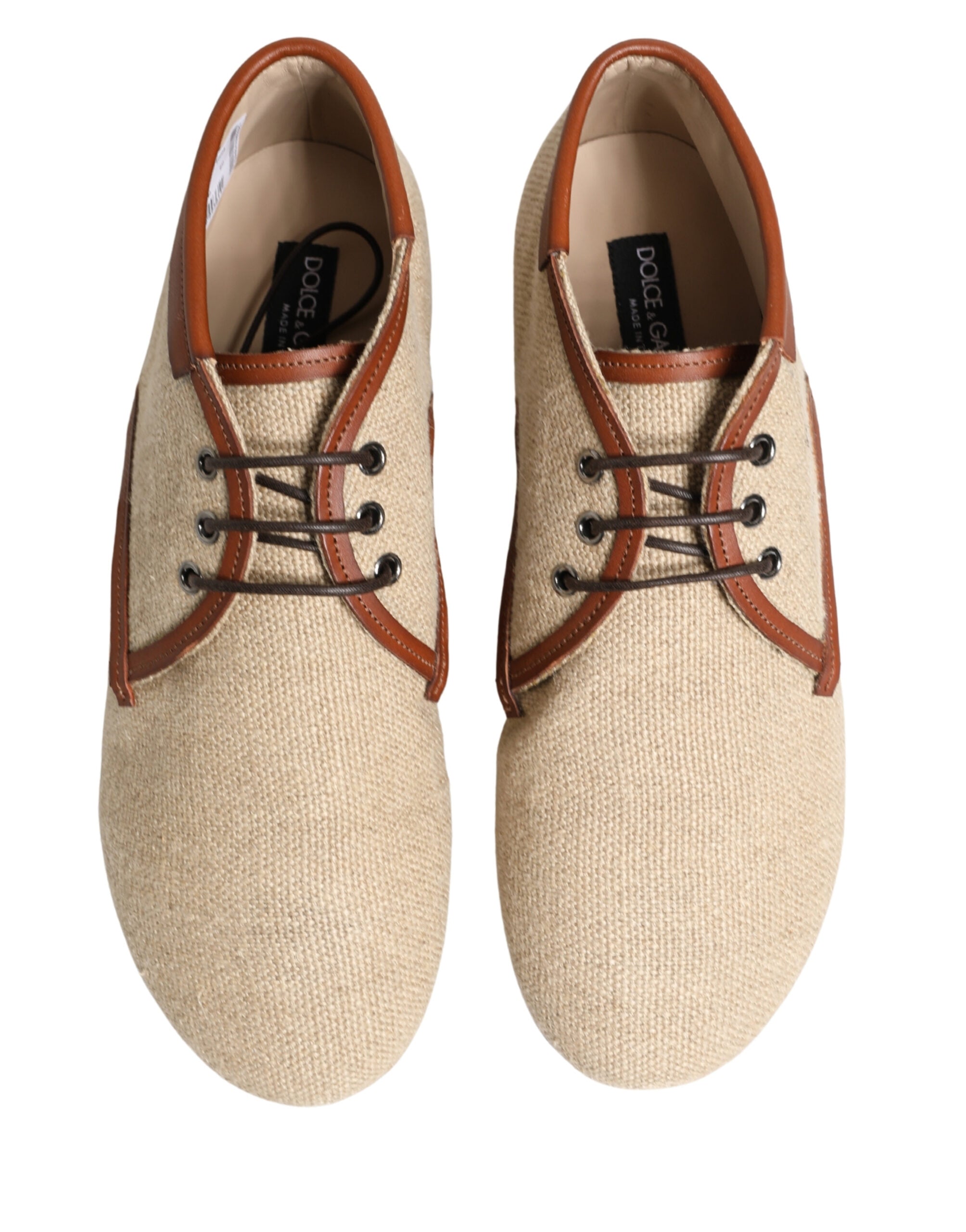 Dolce & Gabbana Beige Canvas Schnür-Derbys für Herren