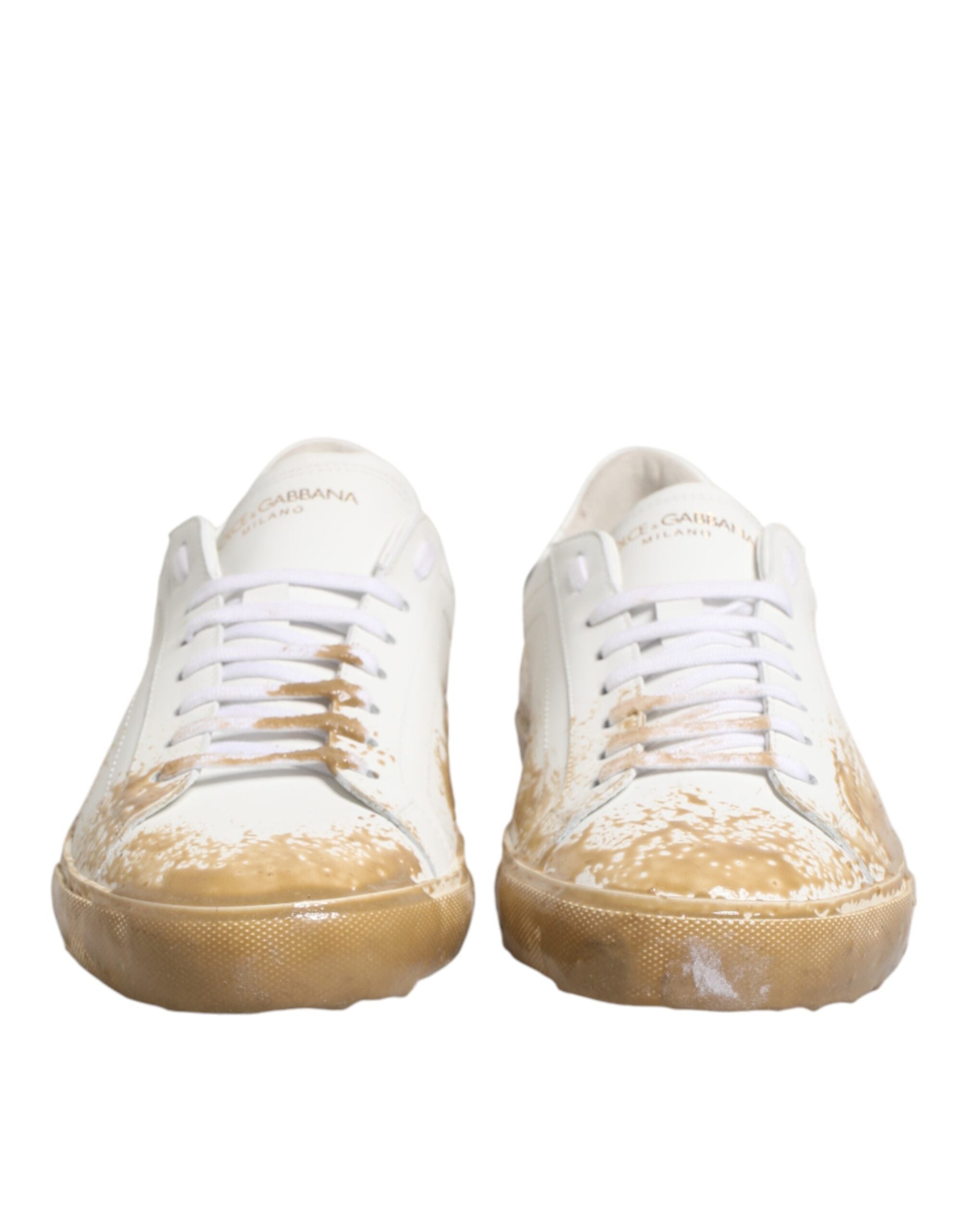 Dolce & Gabbana Weiße Leder-Sneaker mit Lackeffekt, Low-Top