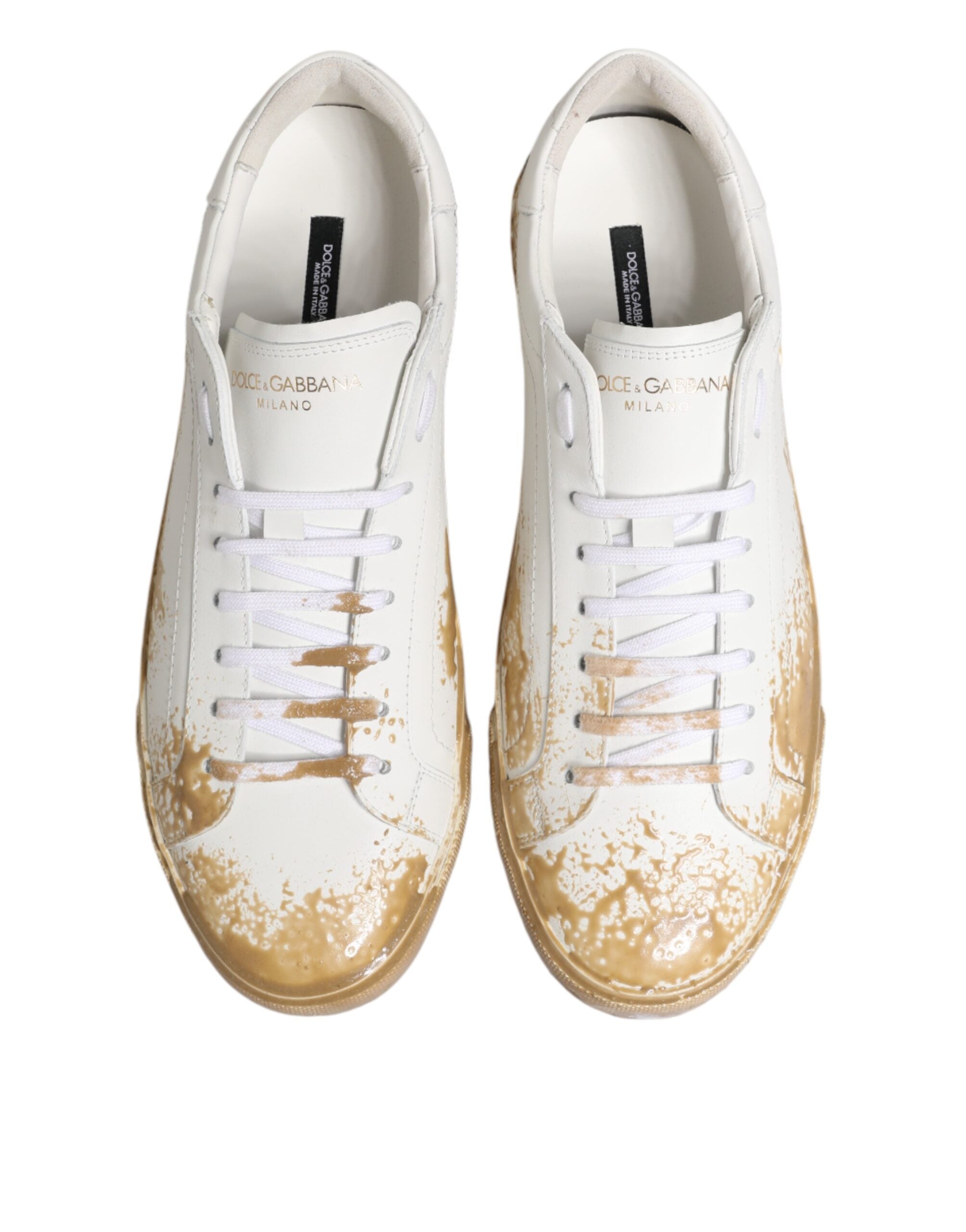 Dolce & Gabbana Weiße Leder-Sneaker mit Lackeffekt, Low-Top