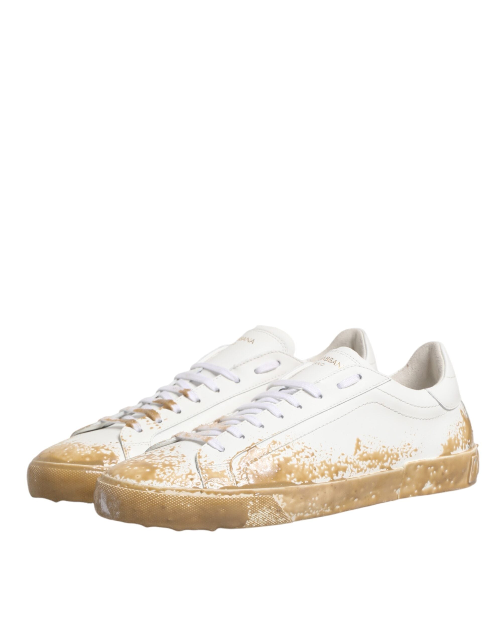 Dolce & Gabbana Weiße Leder-Sneaker mit Lackeffekt, Low-Top