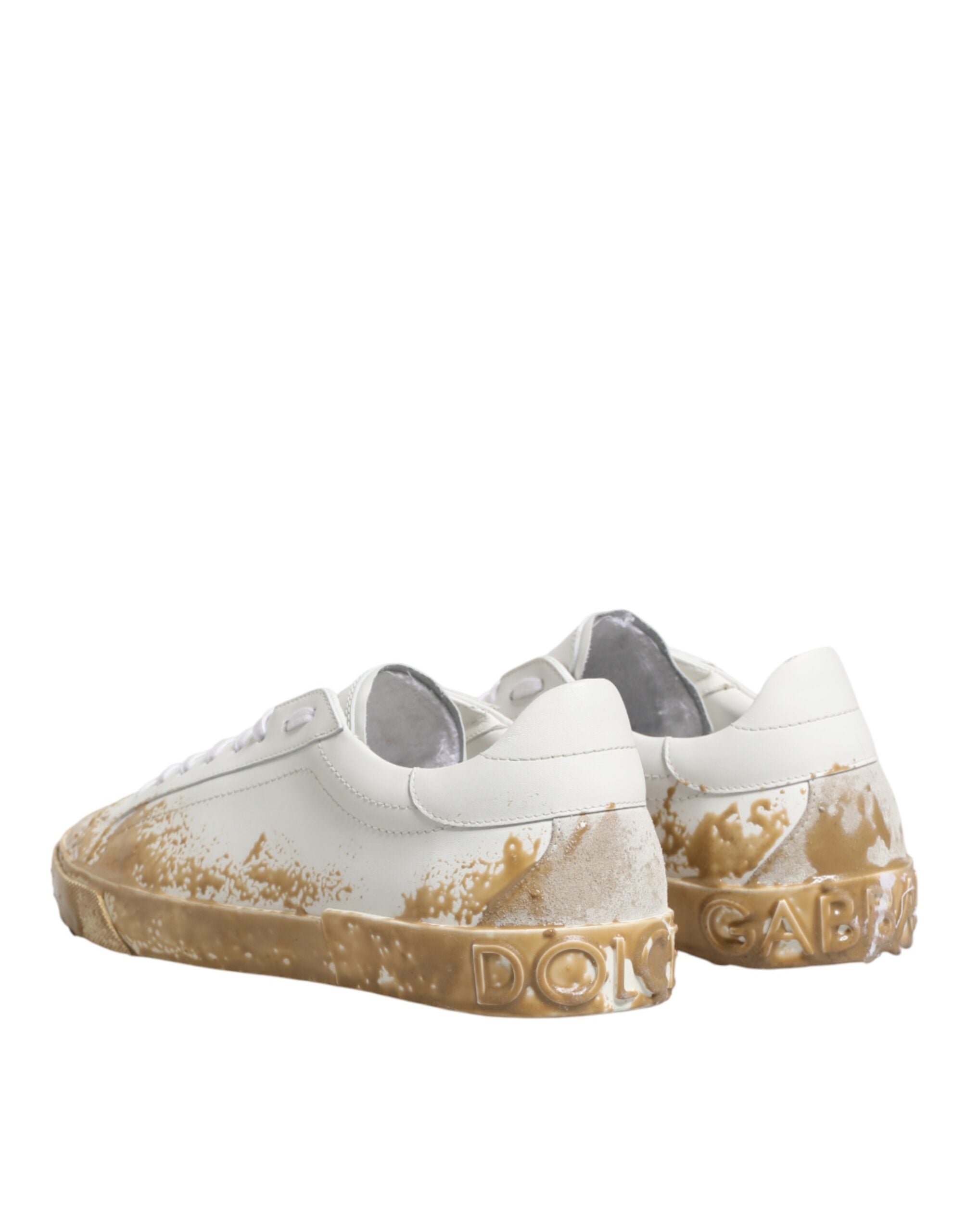 Dolce & Gabbana Weiße Leder-Sneaker mit Lackeffekt, Low-Top