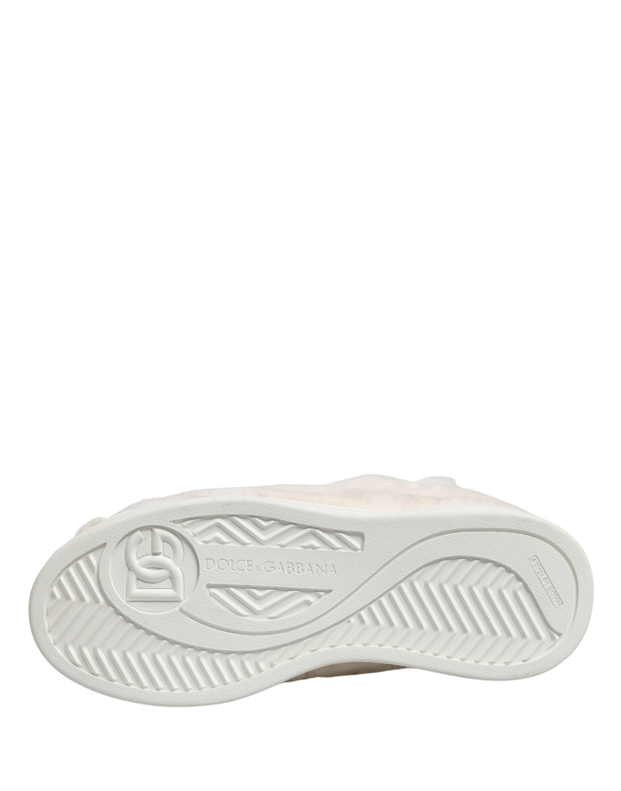 Dolce & Gabbana Weiße Shearling-Fell Bianco Low-Top-Sneaker Schuhe