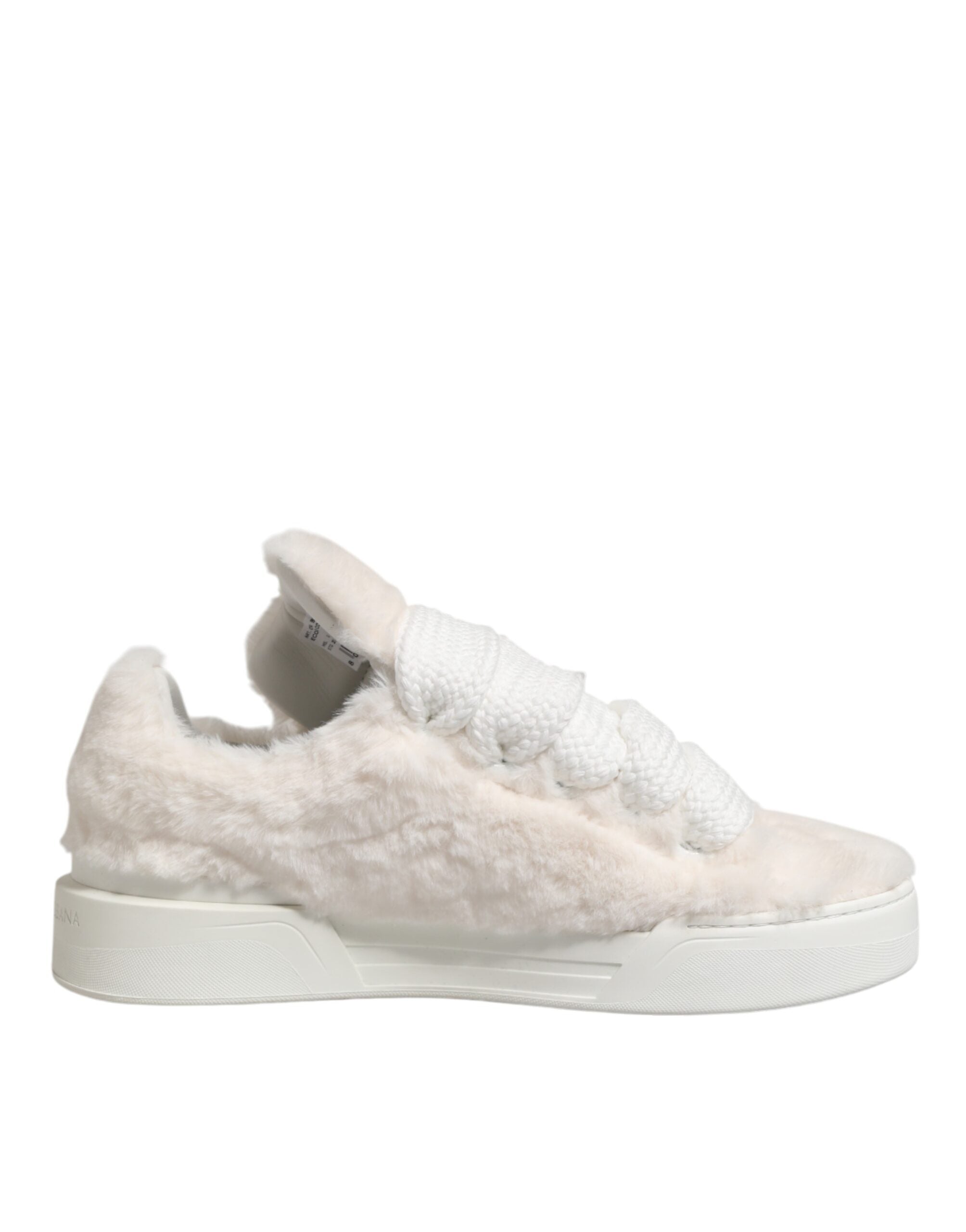 Dolce & Gabbana Weiße Shearling-Fell Bianco Low-Top-Sneaker Schuhe