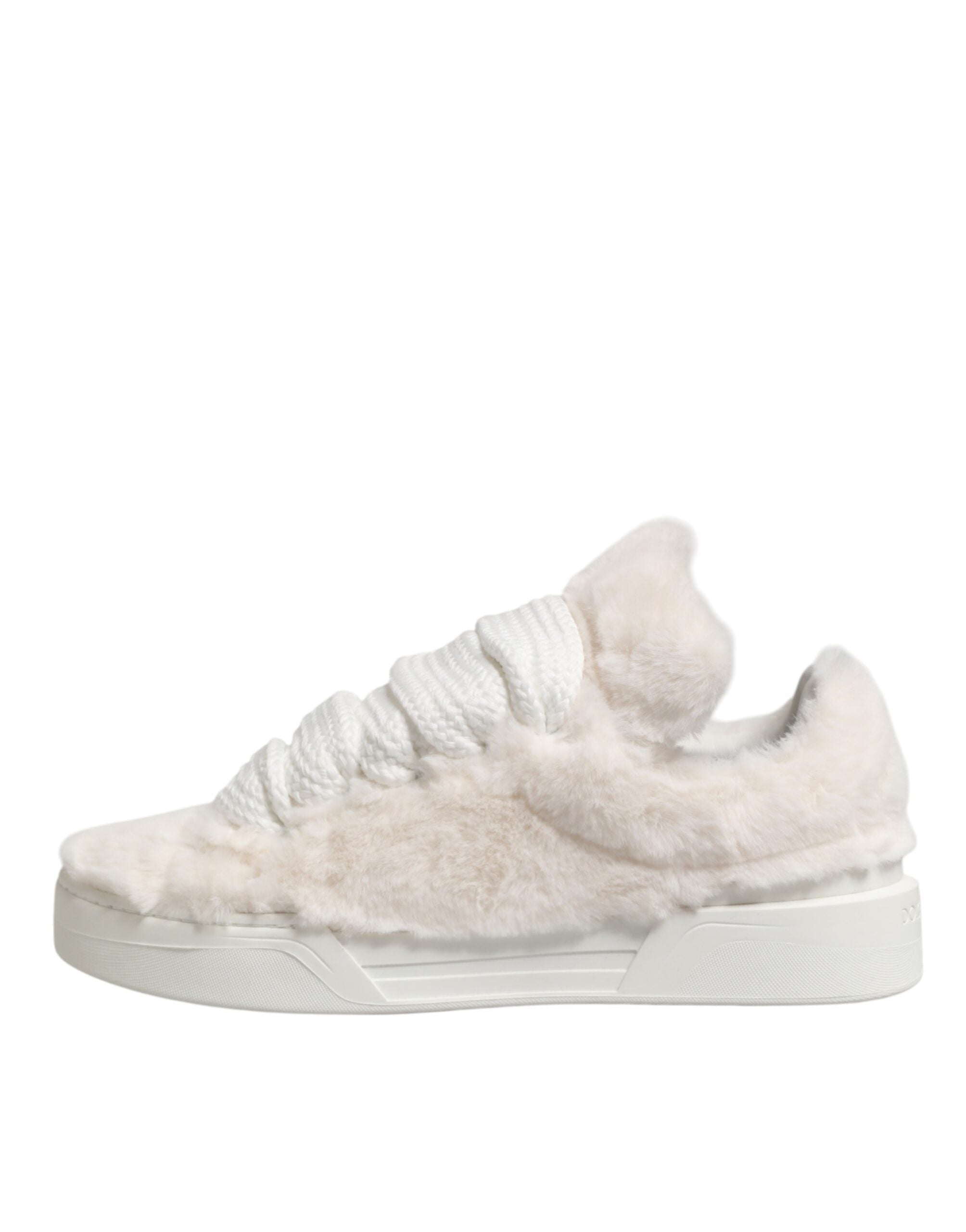 Dolce & Gabbana Weiße Shearling-Fell Bianco Low-Top-Sneaker Schuhe