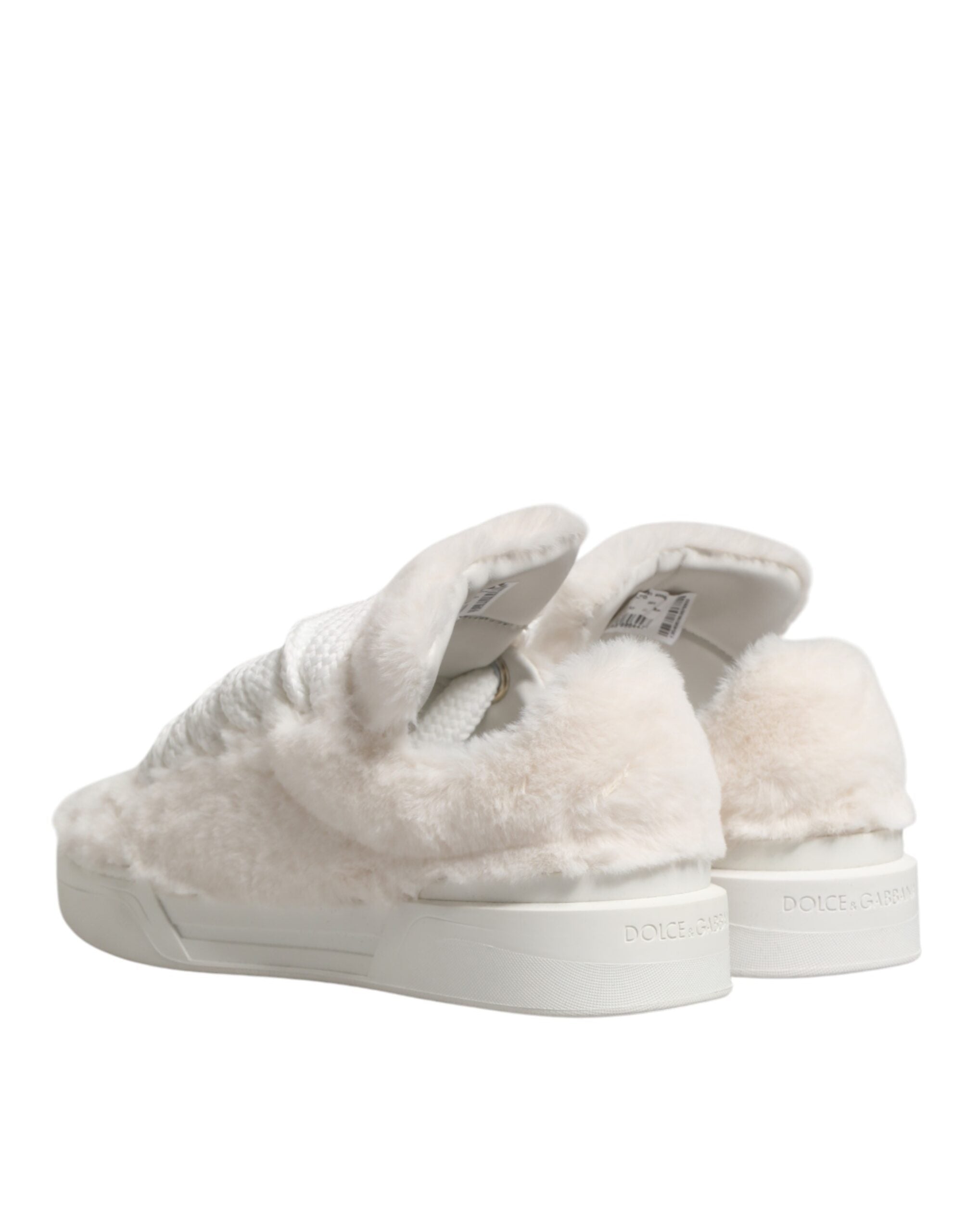 Dolce & Gabbana Weiße Shearling-Fell Bianco Low-Top-Sneaker Schuhe