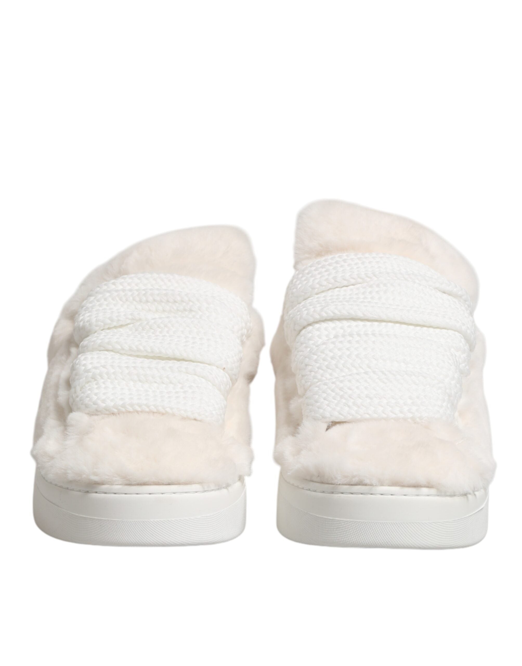Dolce & Gabbana Weiße Shearling-Fell Bianco Low-Top-Sneaker Schuhe