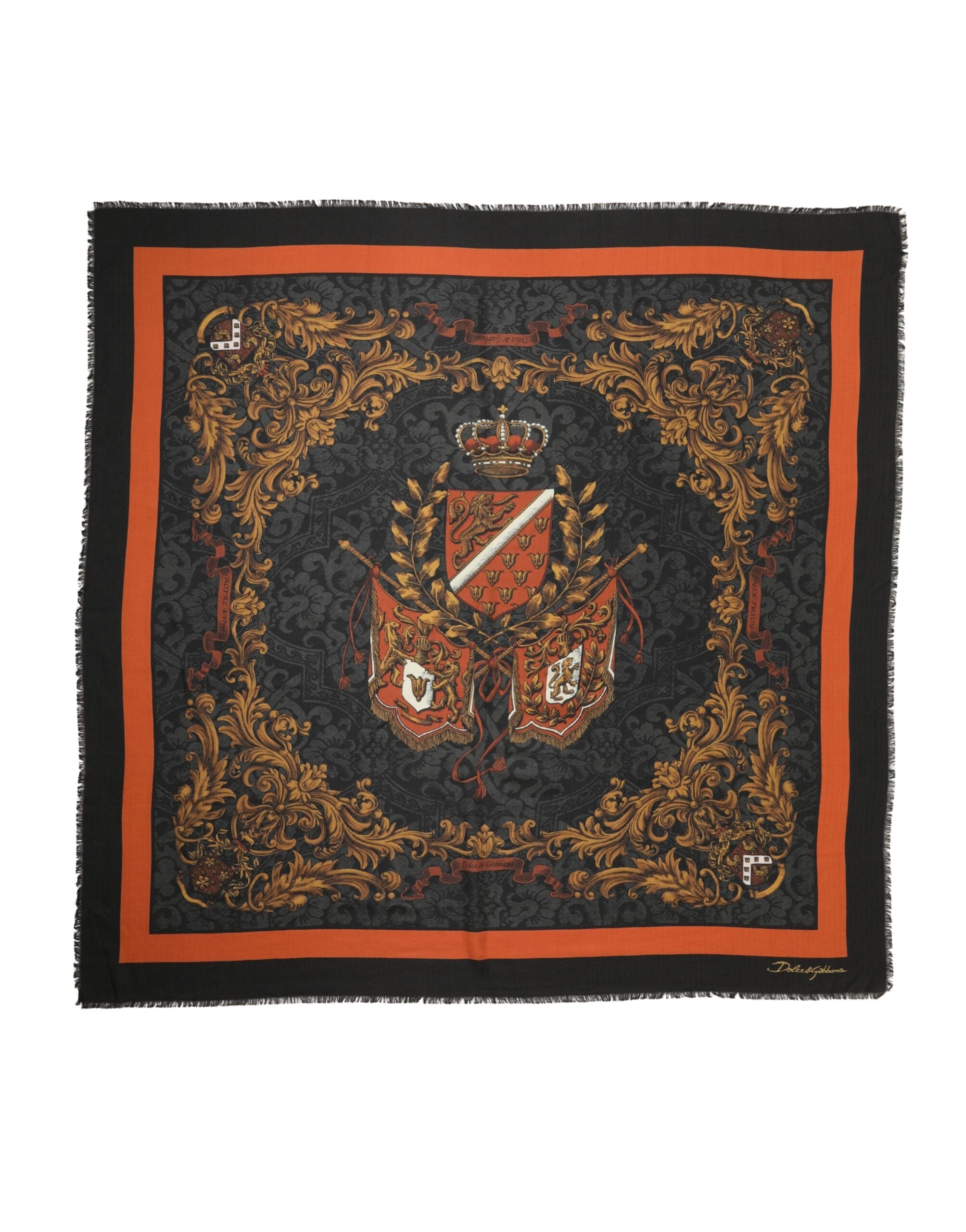 Dolce & Gabbana Mehrfarbiger Schal aus Kaschmir mit Wappen-Print, 272 cm x 132 cm