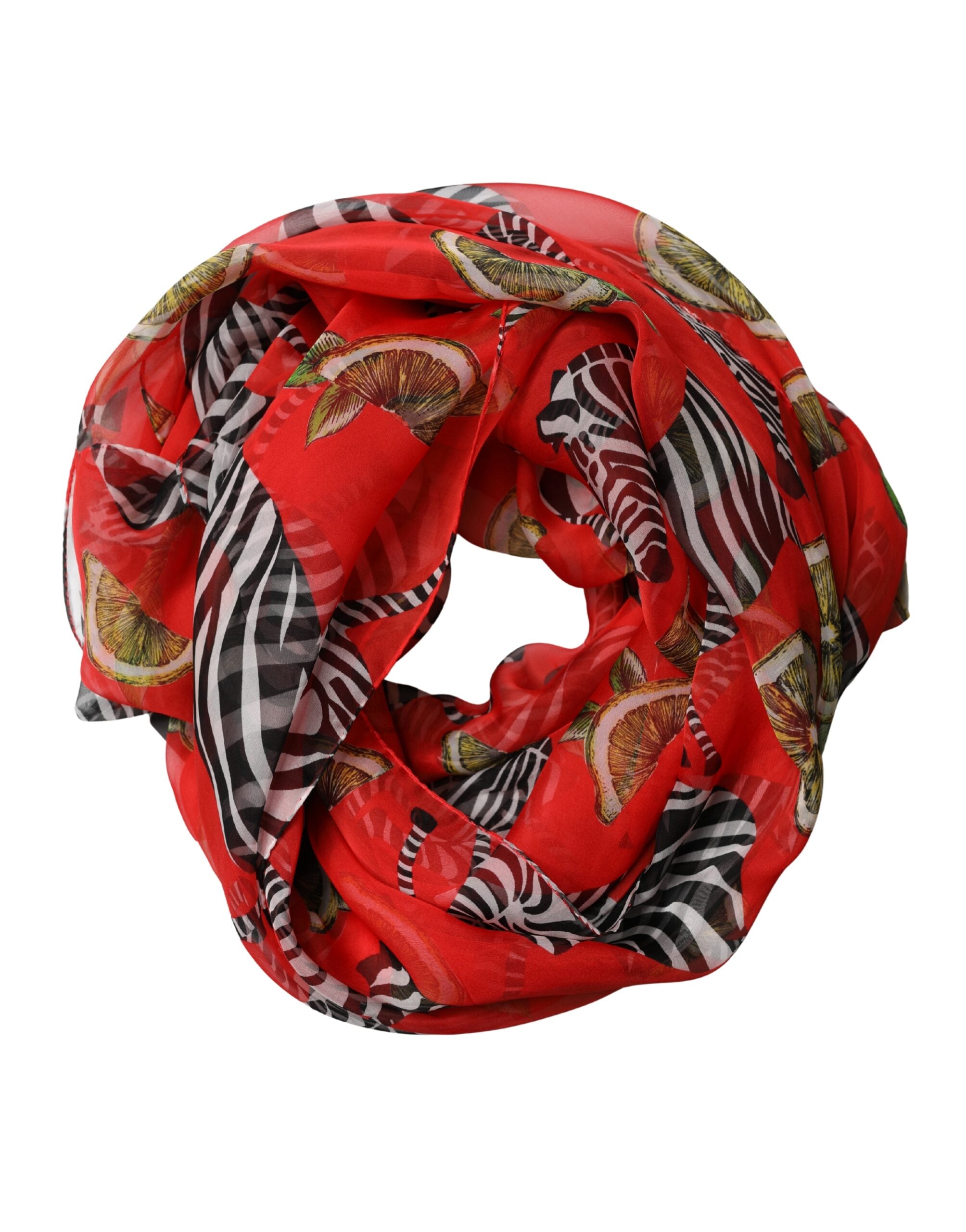 Dolce & Gabbana Roter Schal aus Seide im Zebra-Print, Wickeloptik, 200cm x 132cm