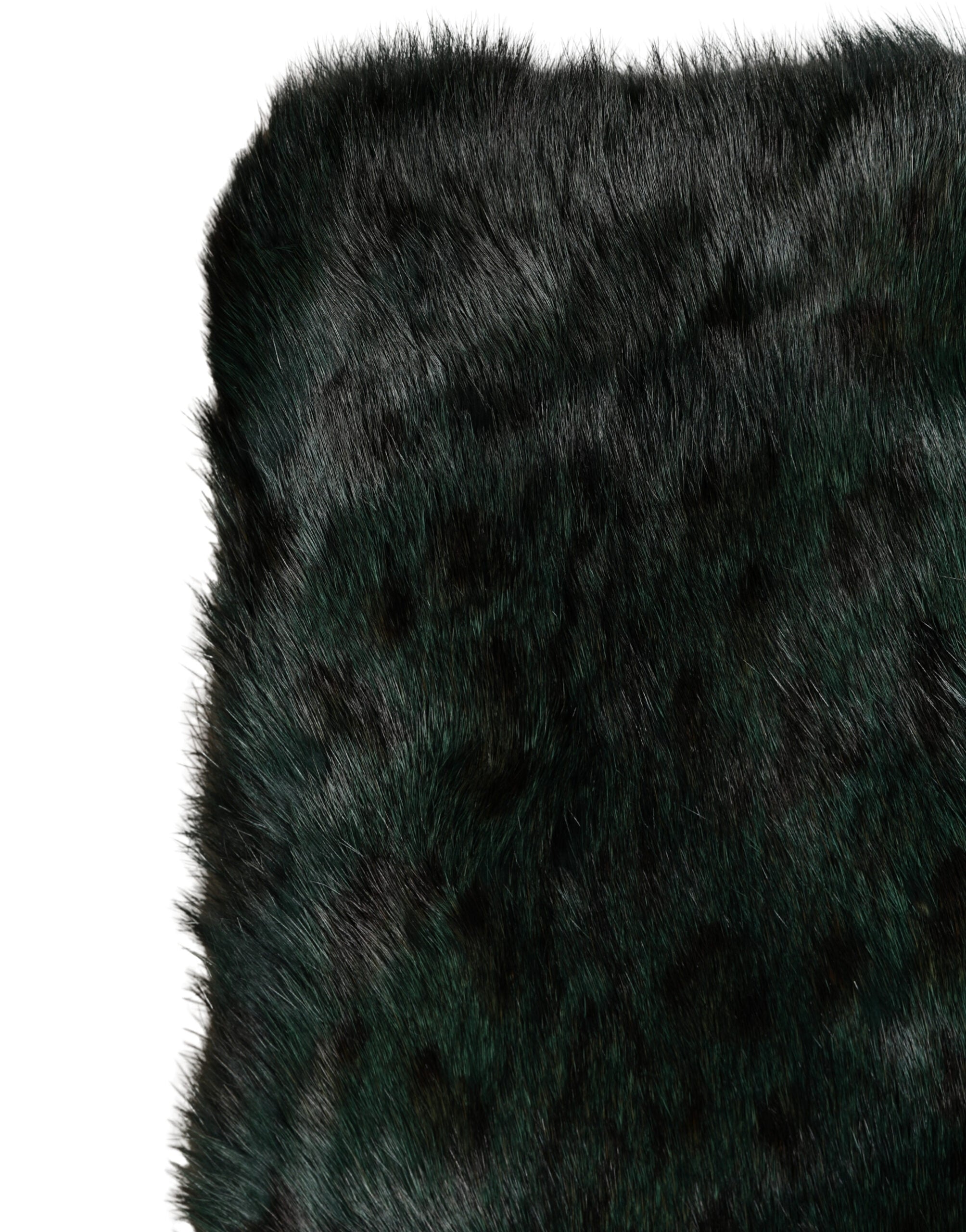 Dolce & Gabbana Schwarzer Schal mit grünen Streifen und Pelzbesatz, 180cm x 49cm