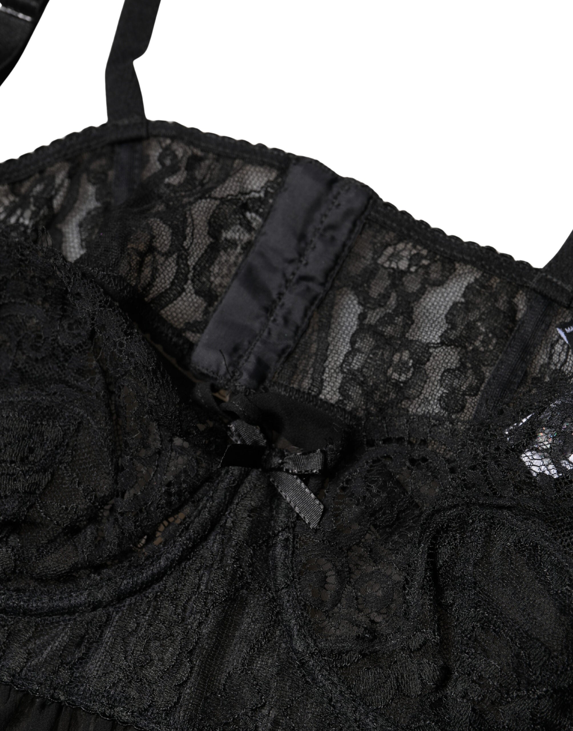 Dolce & Gabbana Schwarzes Lingerie-Top aus Seide mit floraler Spitze