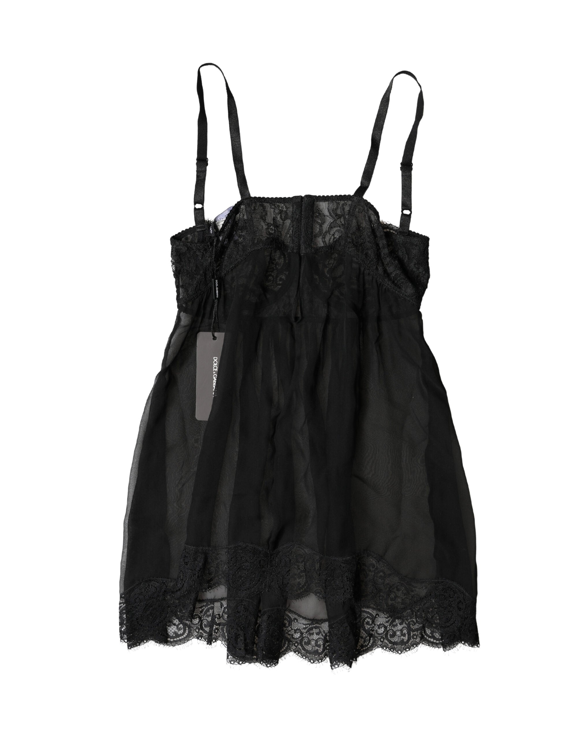 Dolce & Gabbana Schwarzes Lingerie-Top aus Seide mit floraler Spitze