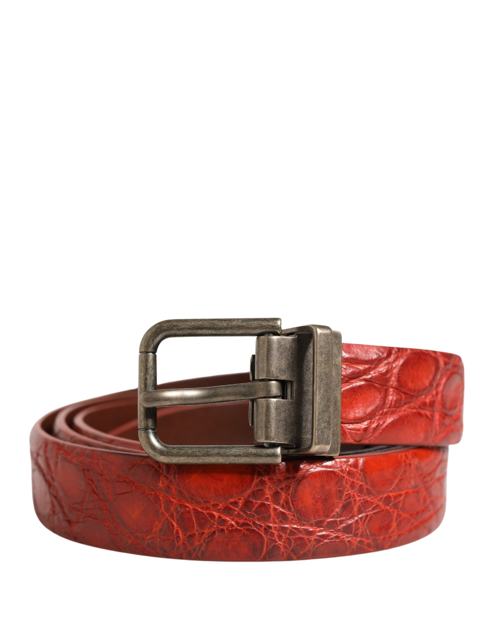 Dolce & Gabbana Roter Ledergürtel mit goldfarbener Metallschnalle für Herren