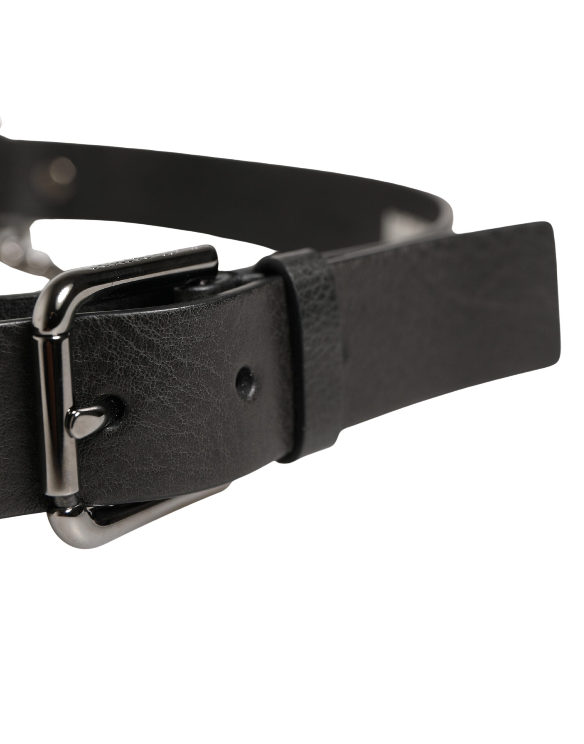 Dolce & Gabbana Schwarzer Ledergürtel mit silberner Kette für Herren
