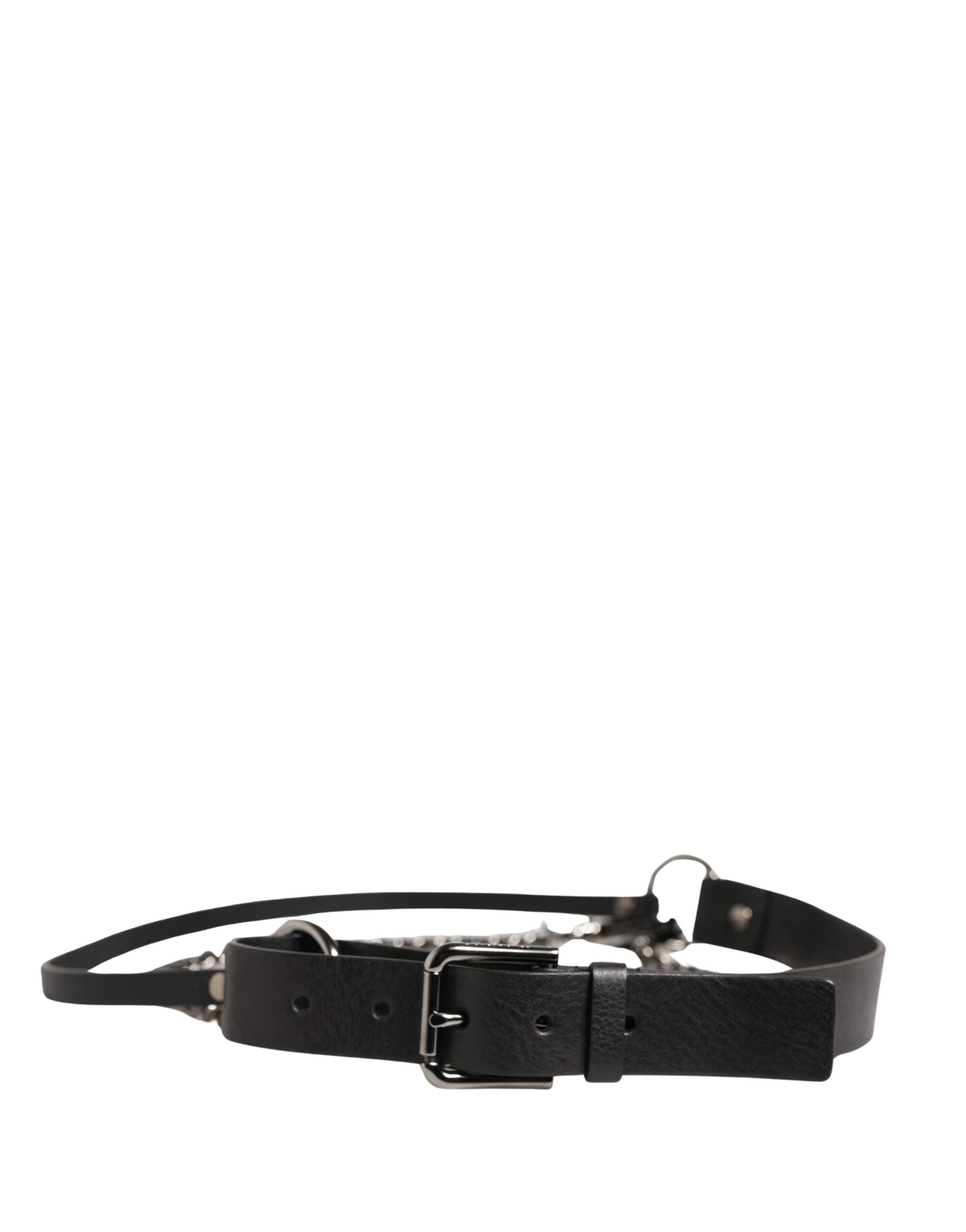 Dolce & Gabbana Schwarzer Ledergürtel mit silberner Kette für Herren
