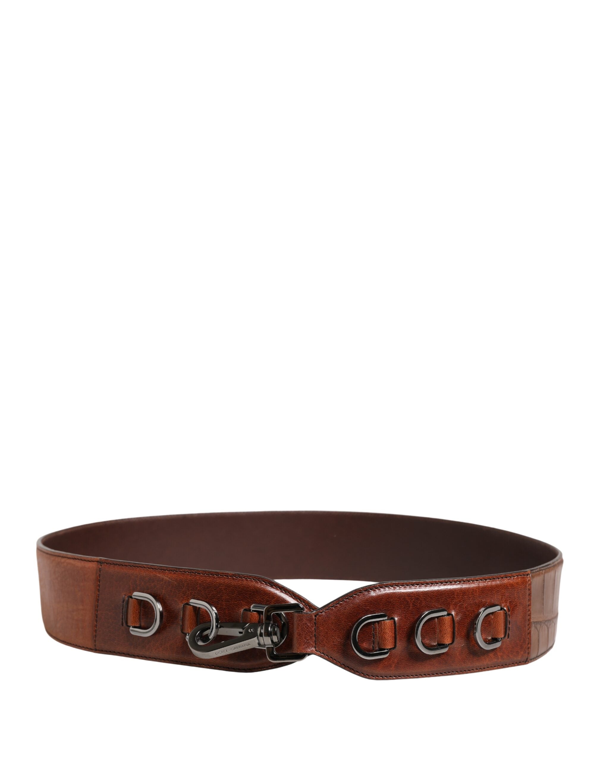 Dolce & Gabbana Brauner Pferdeleder-Samt-Taschen-Schultergurt