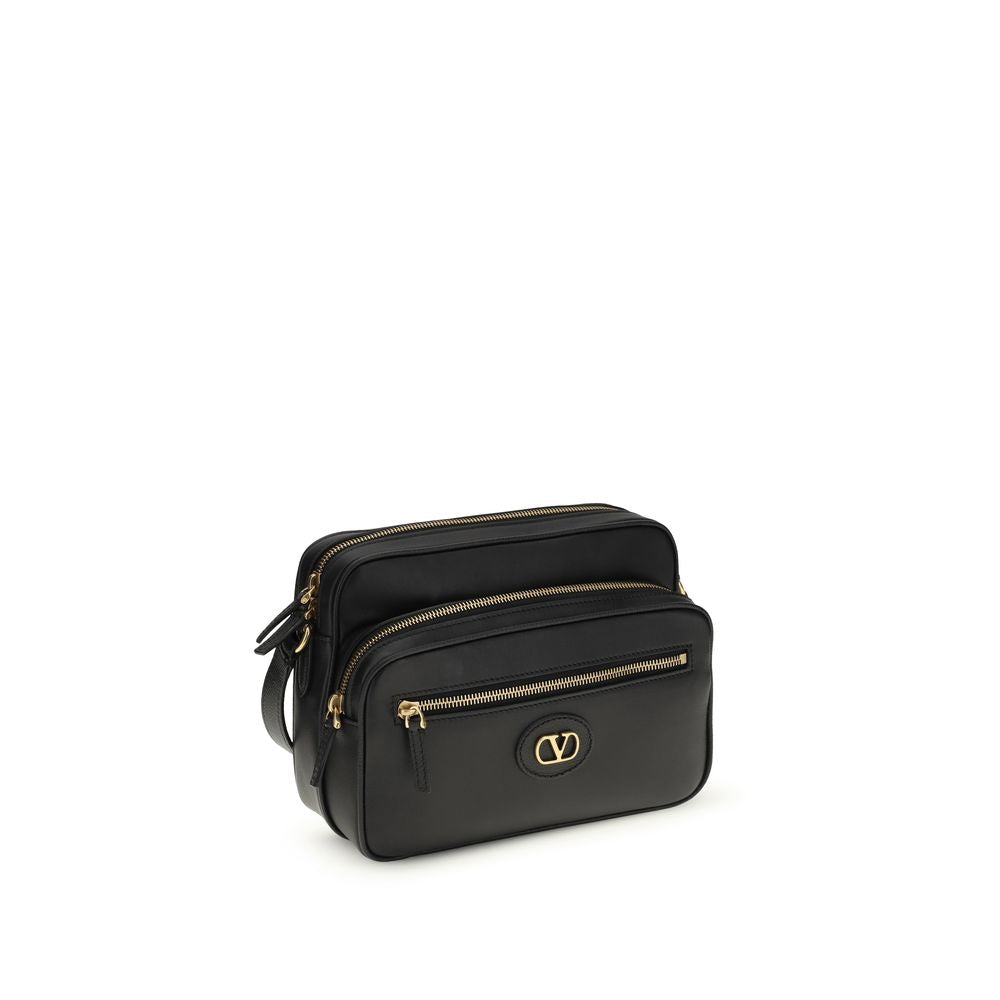 Valentino Garavani Schwarze Bos Taurus Kalbsleder Schultertasche