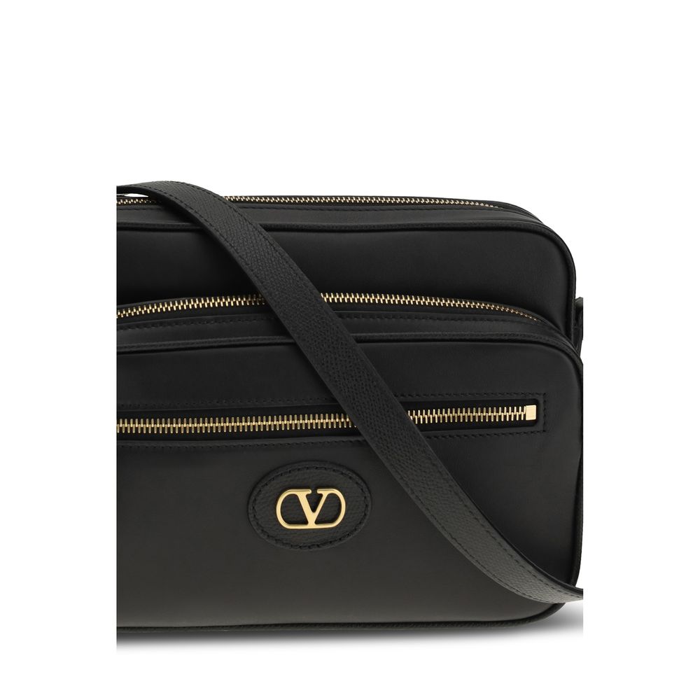Valentino Garavani Schwarze Bos Taurus Kalbsleder Schultertasche