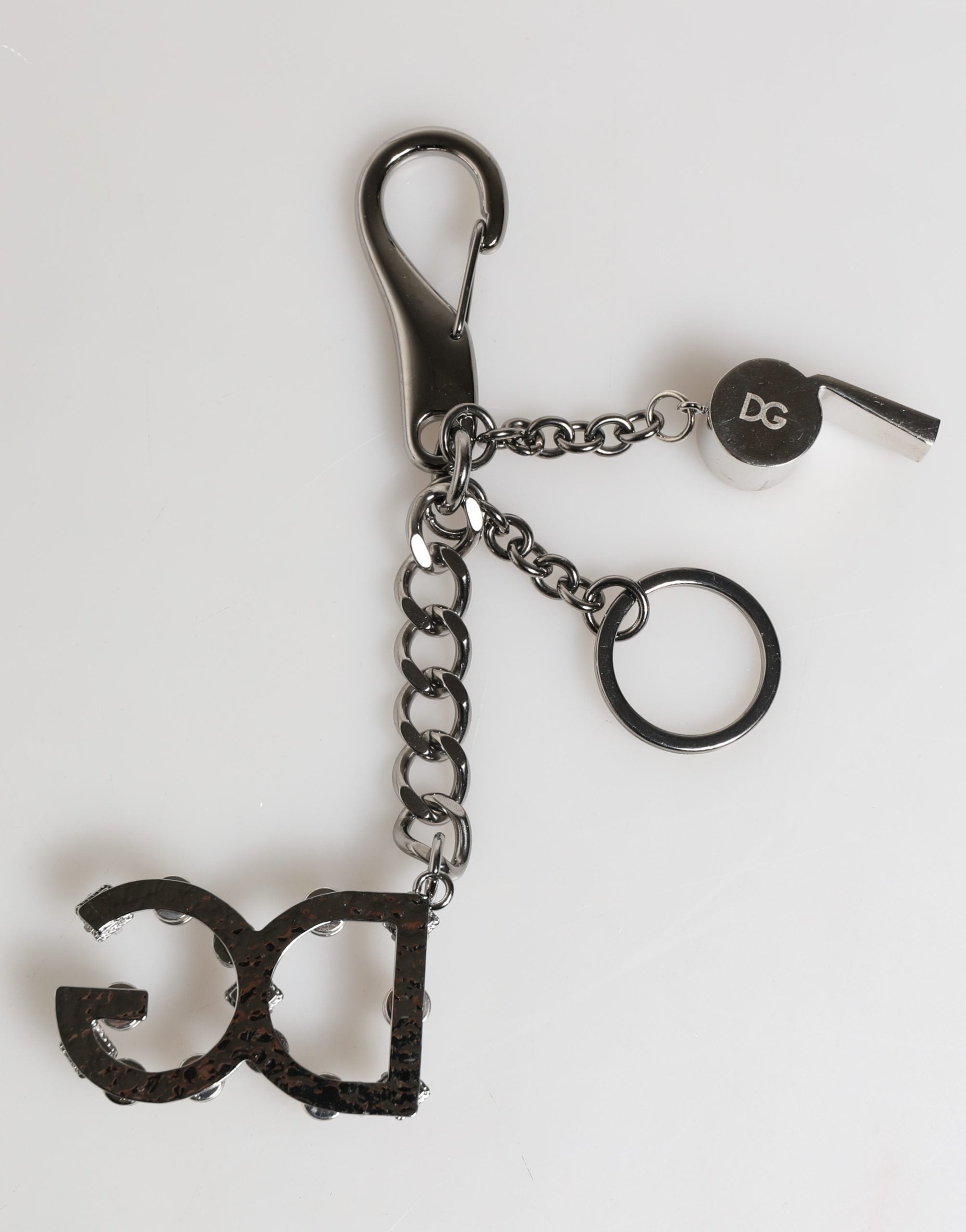 Dolce & Gabbana Schlüsselanhänger mit DG-Logo aus silbernem Messing und Kristall