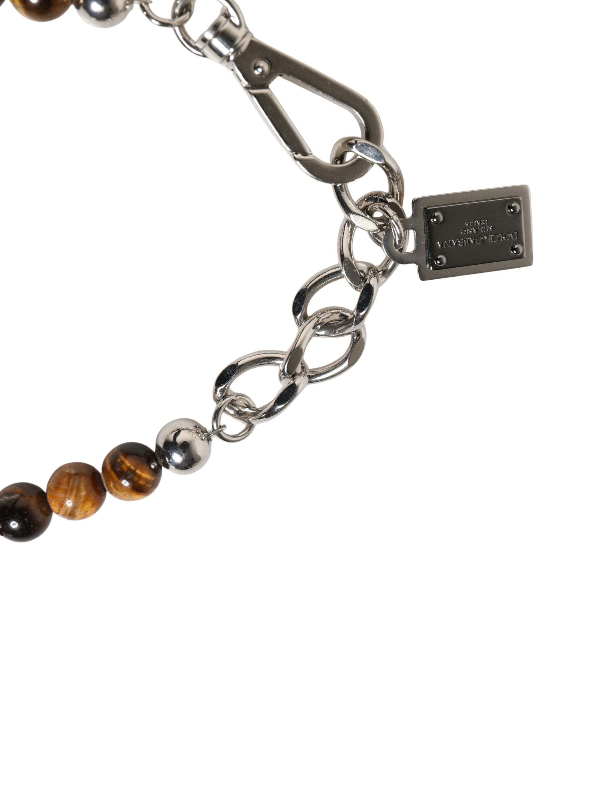 Dolce & Gabbana Armband mit silberfarbenen Messingketten, Perlen und DG-Logo